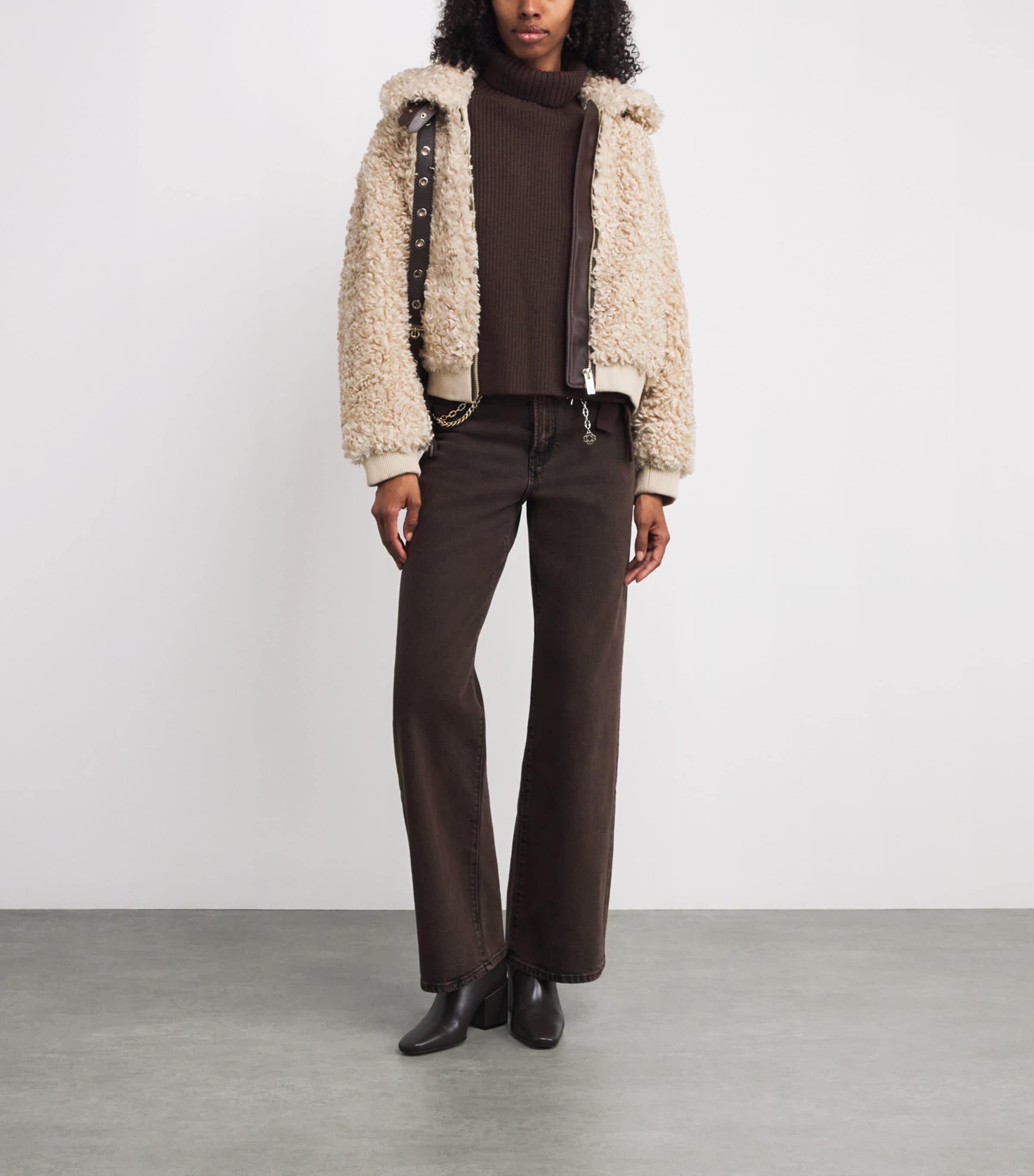 Maje Womens Wool-Cashmere Sweater Collar Dark Brown Image 2