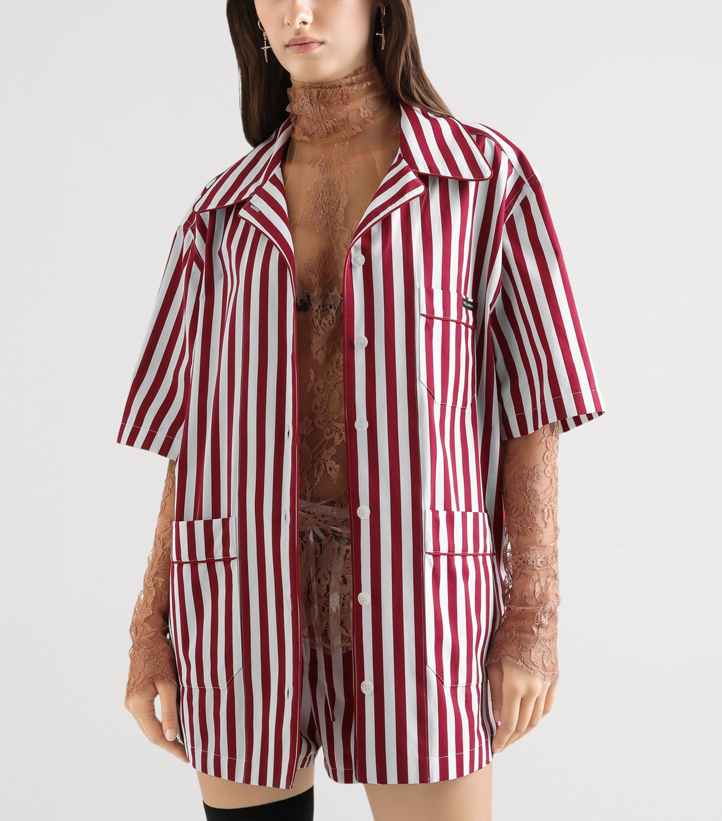 Dolce&Gabbana Womens Cotton-Silk Stripe Oversized Shirt Stri Image 4