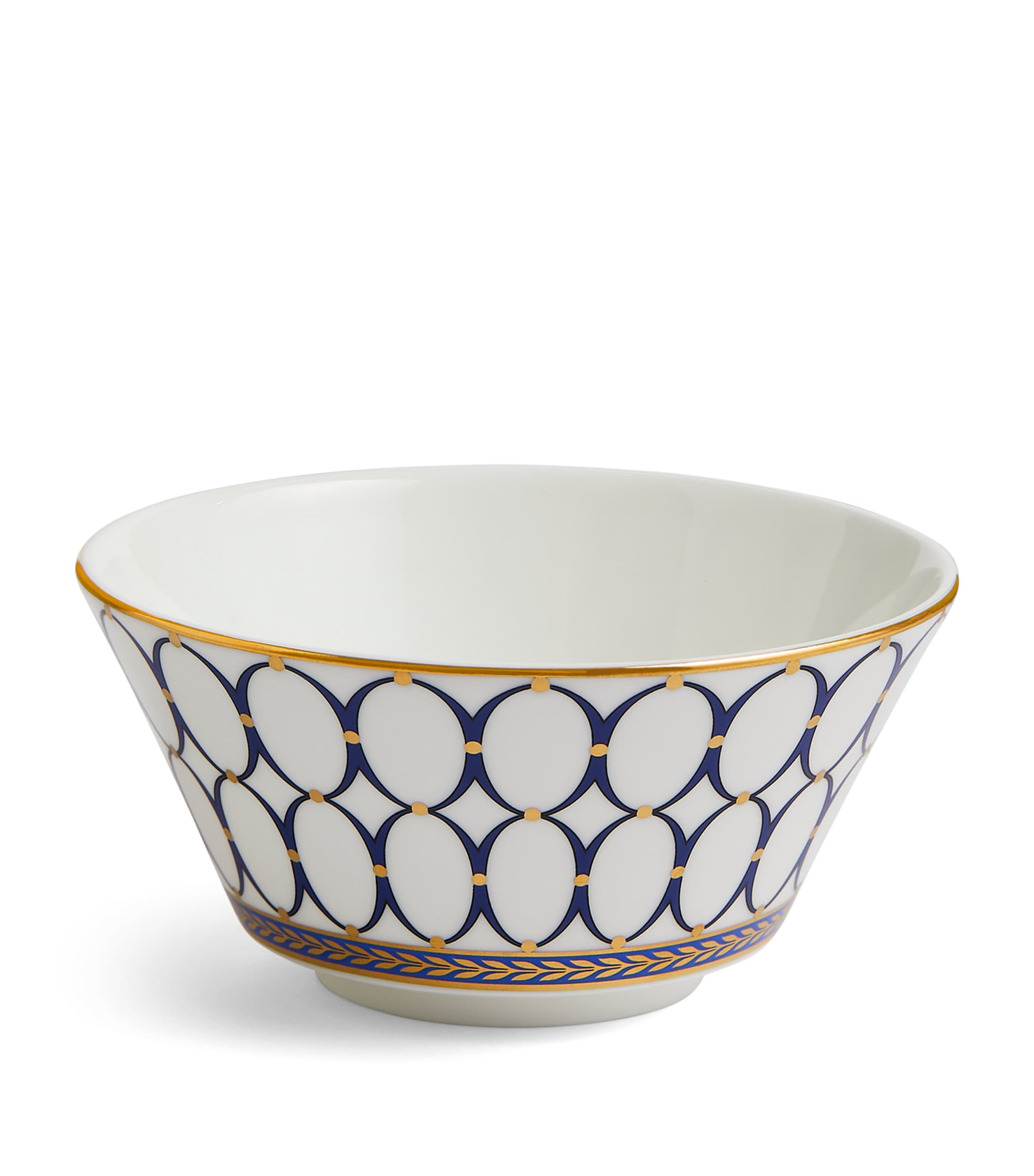 Wedgwood Renaiss Gold Gilded Graphic-pattern Bone-china Rice Bowl 11.5cm In Blue