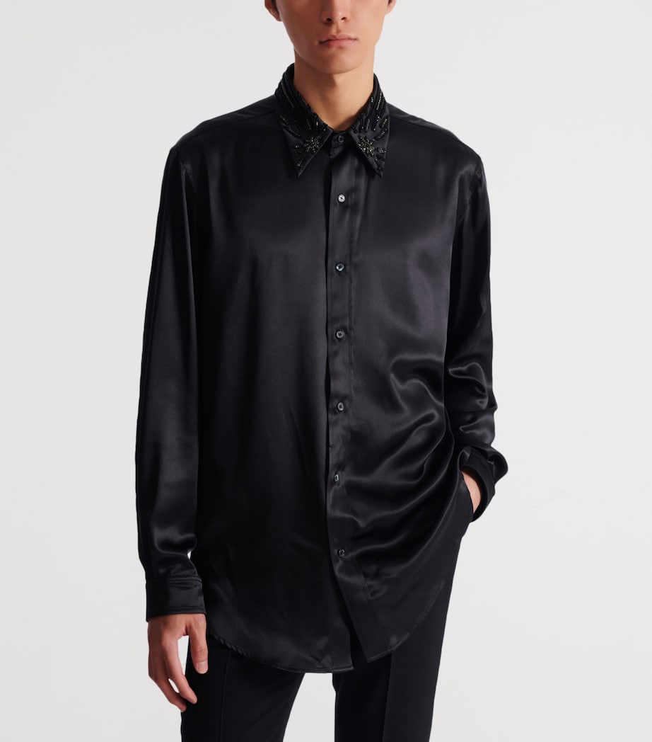 Satin Embellished Shirt EAP NOIR/NOIR Image 5