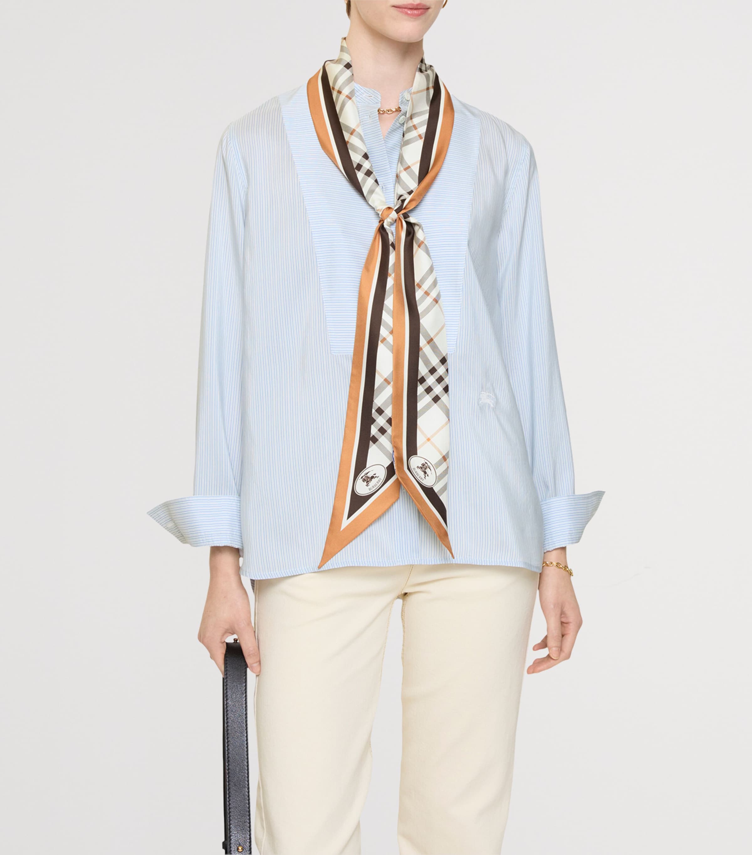 Burberry Silk Check Skinny Scarf Pebble White Image 4