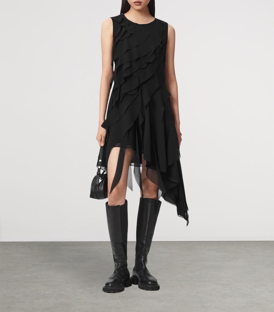 AllSaints Womens Ruffled Asymmetric Angie Midi Dress Black Image 6