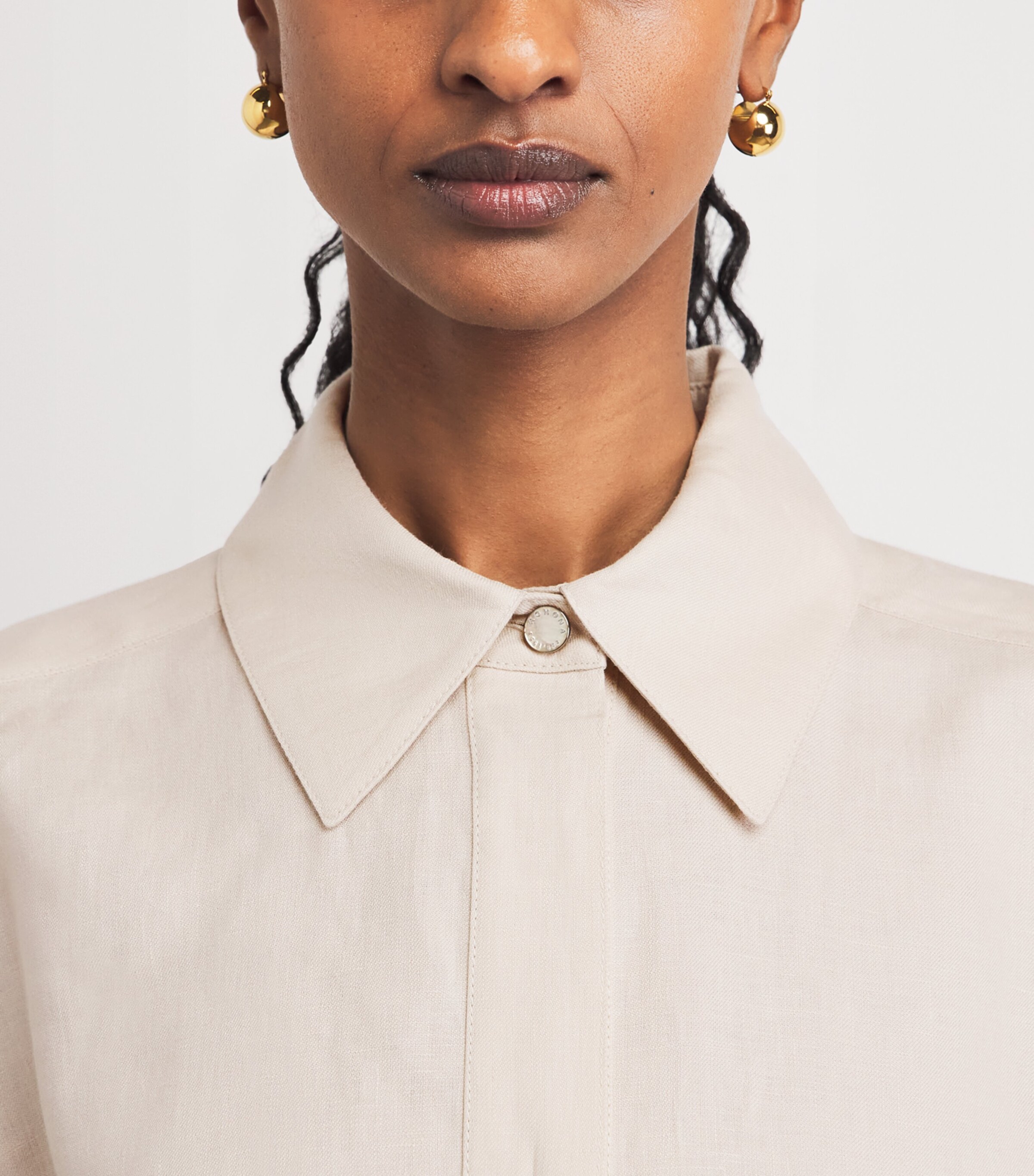 Agnona Womens Linen Half-Placket Shirt Beige Image 3