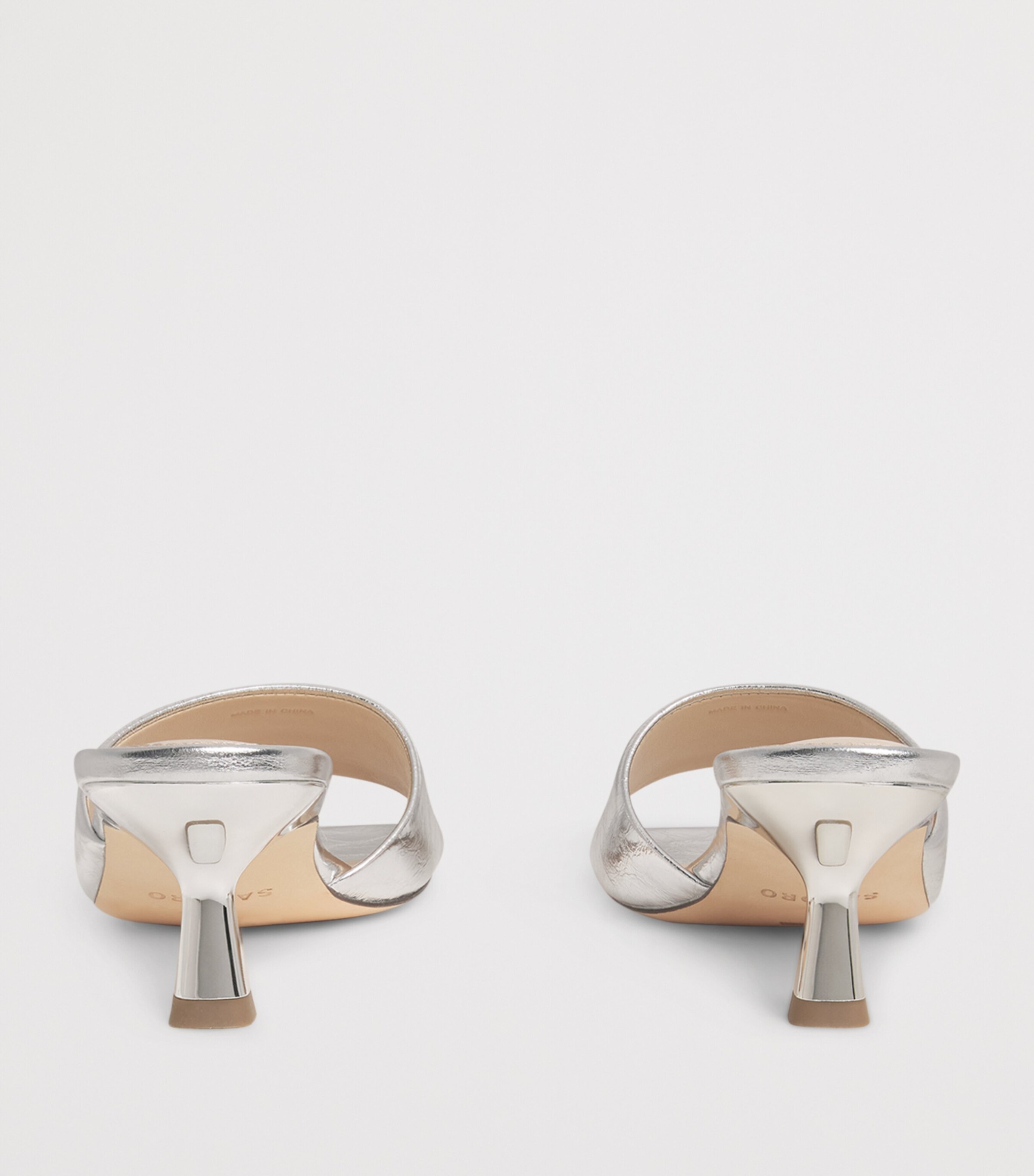Sandro Paris Metallic Leather Heeled Mules 55 Silver Image 5