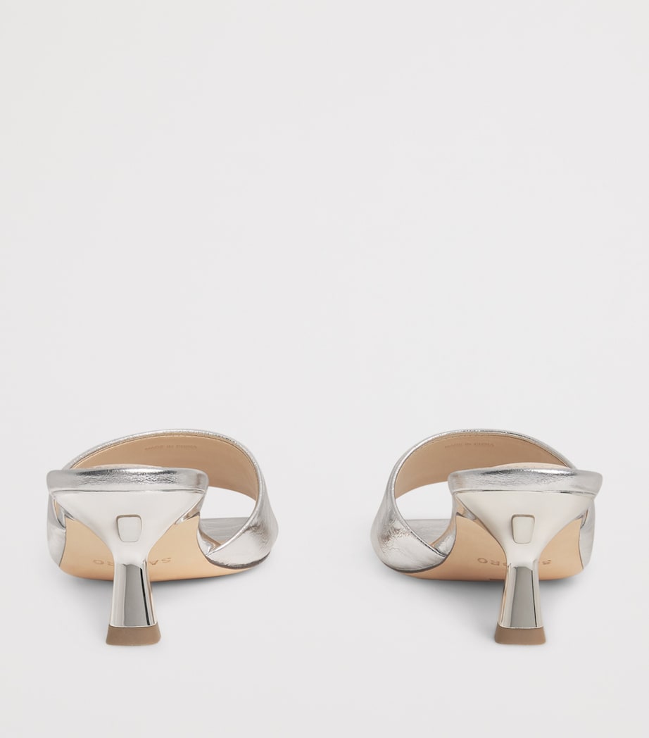 Sandro Paris Metallic Leather Heeled Mules 55 Silver Image 5