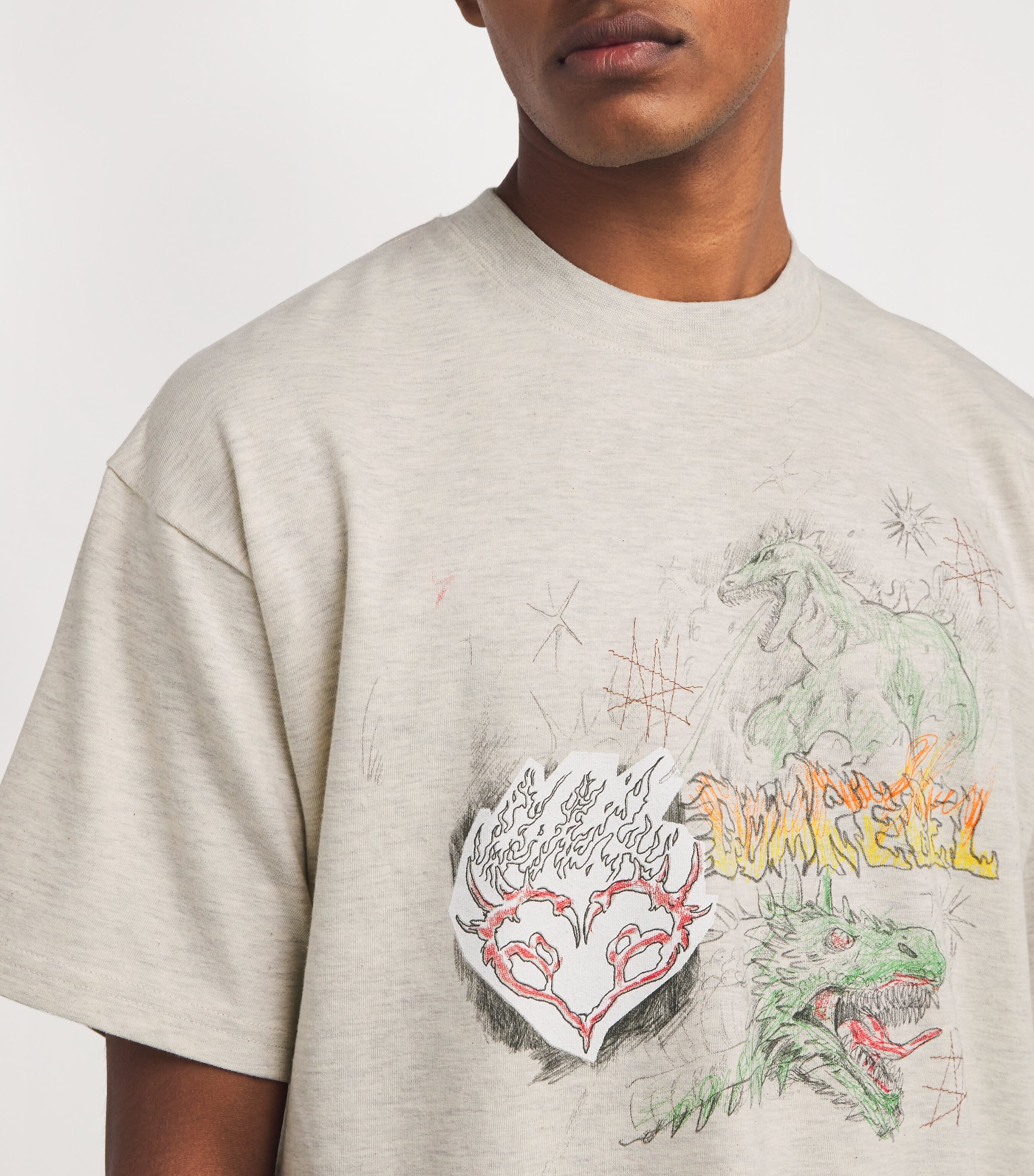 DOMREBEL Mens Cotton Conflict Print T-Shirt Greige Image 6