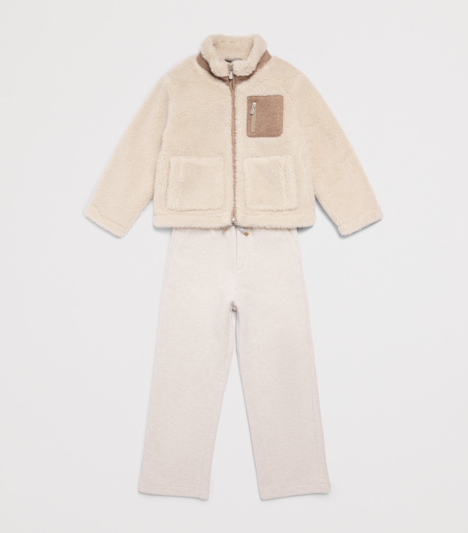 Eleventy Kids High-Neck Teddy Jacket (2-16 Years) Beige Image 3