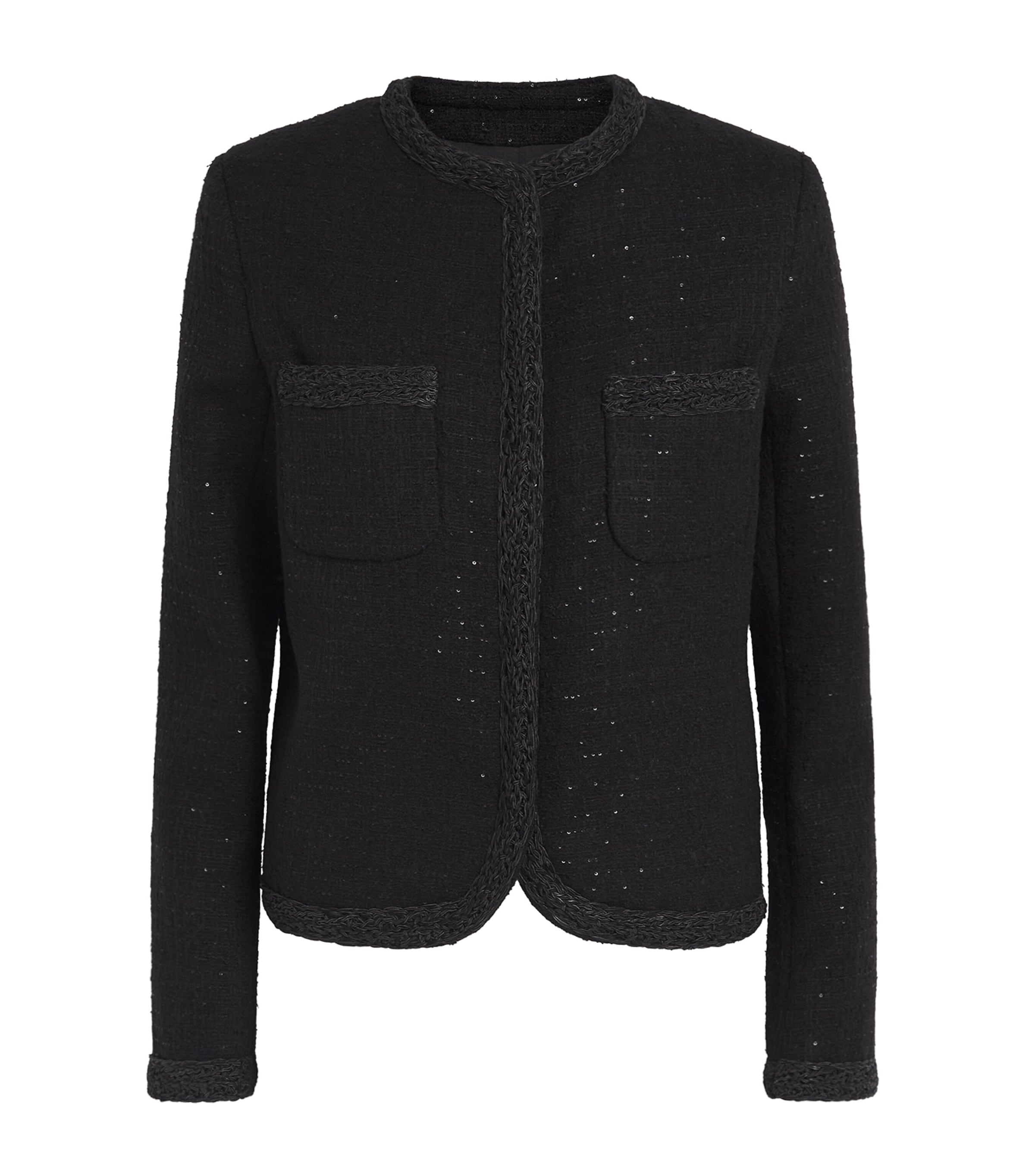 Fabiana Filippi Womens Tweed Sequin Cropped Jacket Nero Image 1