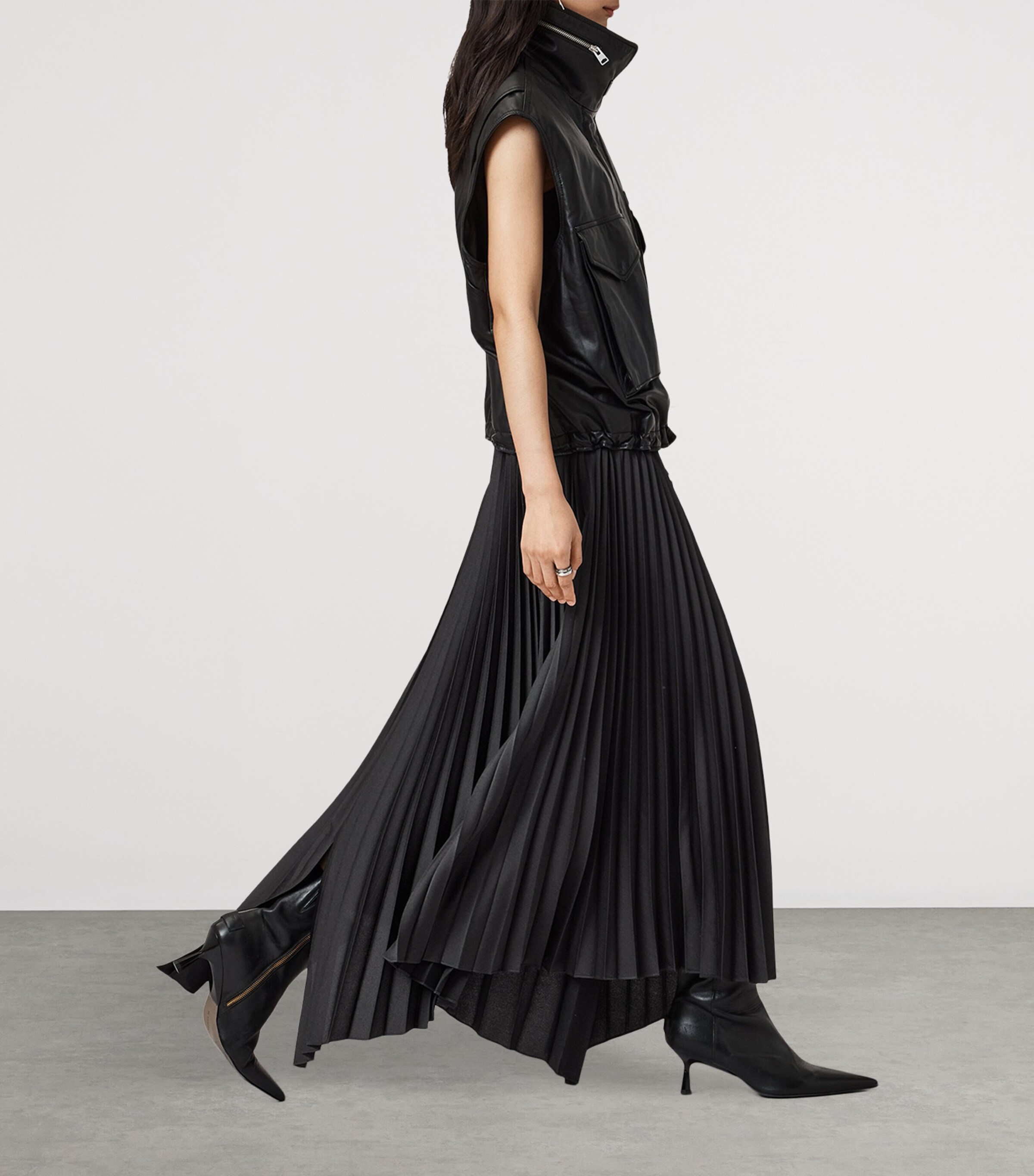 AllSaints Black Pleated Jax Maxi Skirt | Harrods US