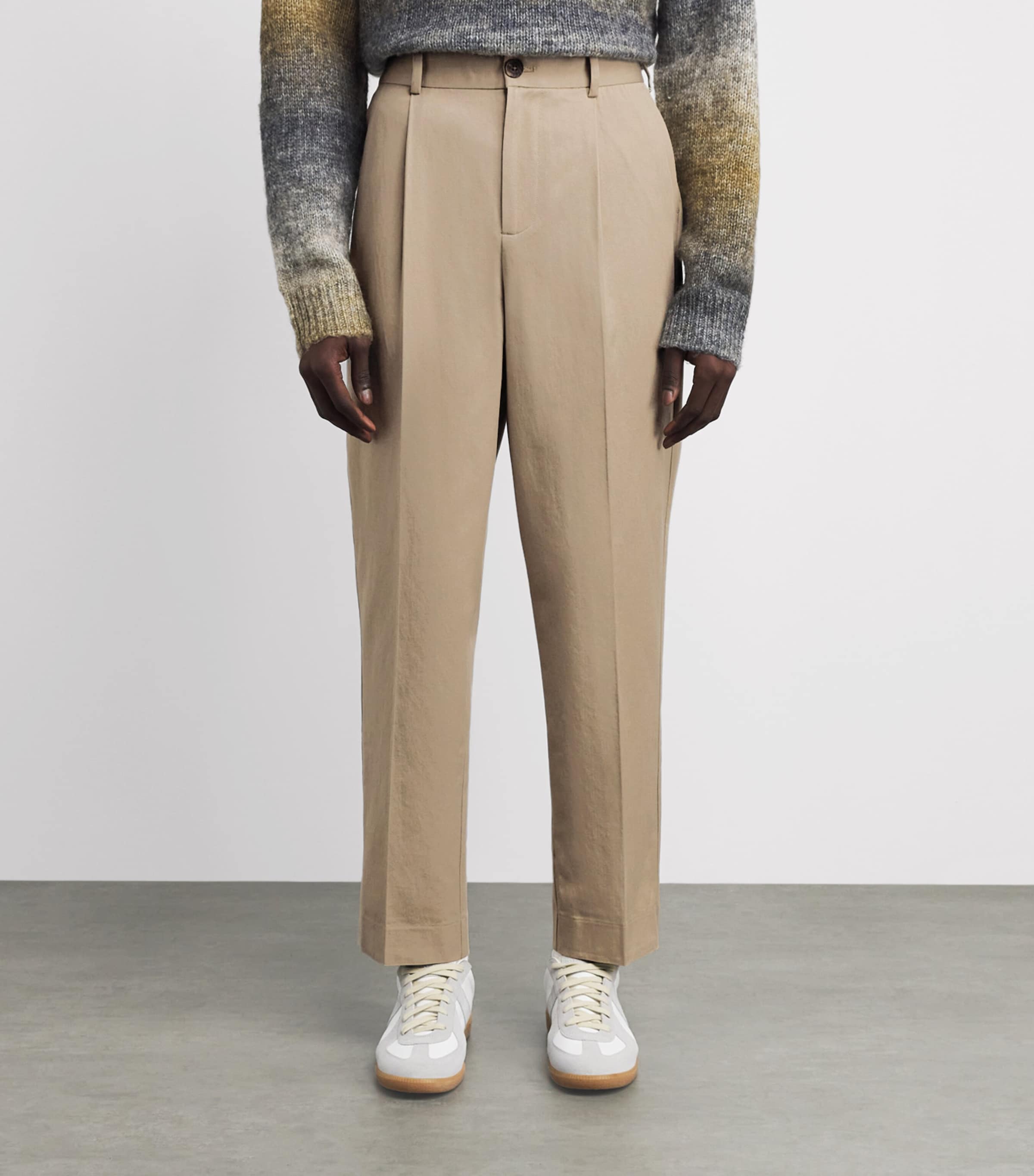 Wax London Mens Pleated Aubyn Trousers Beige Image 4