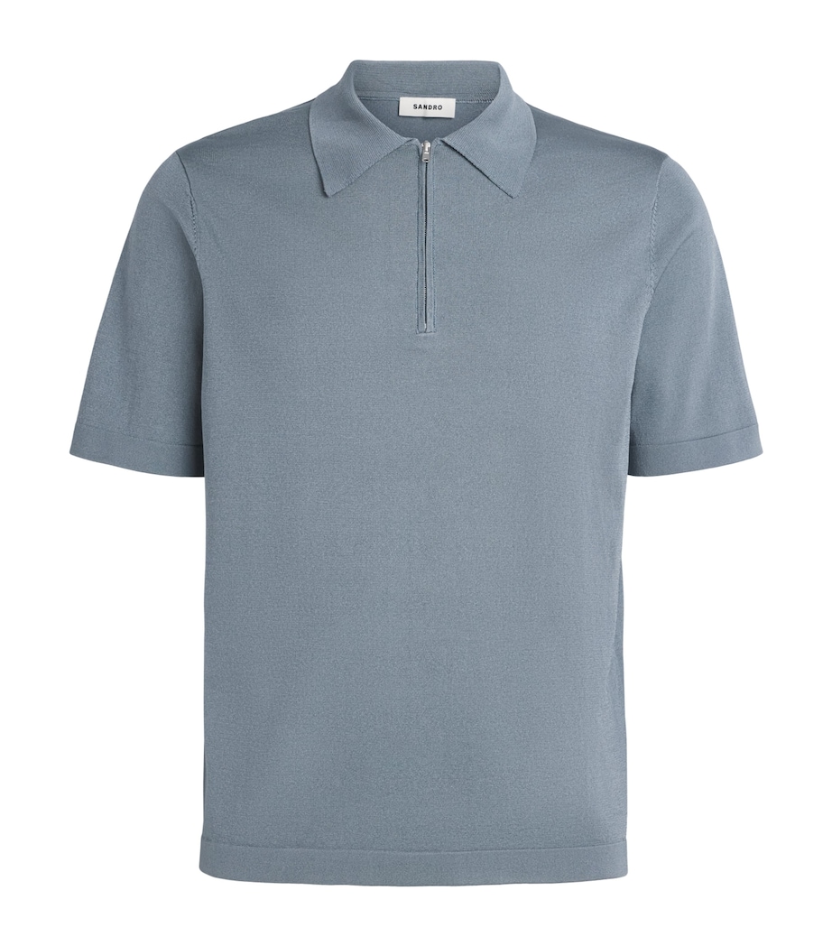 Sandro Paris Mens Zip-Up Polo Shirt Grey / Blu Image 1
