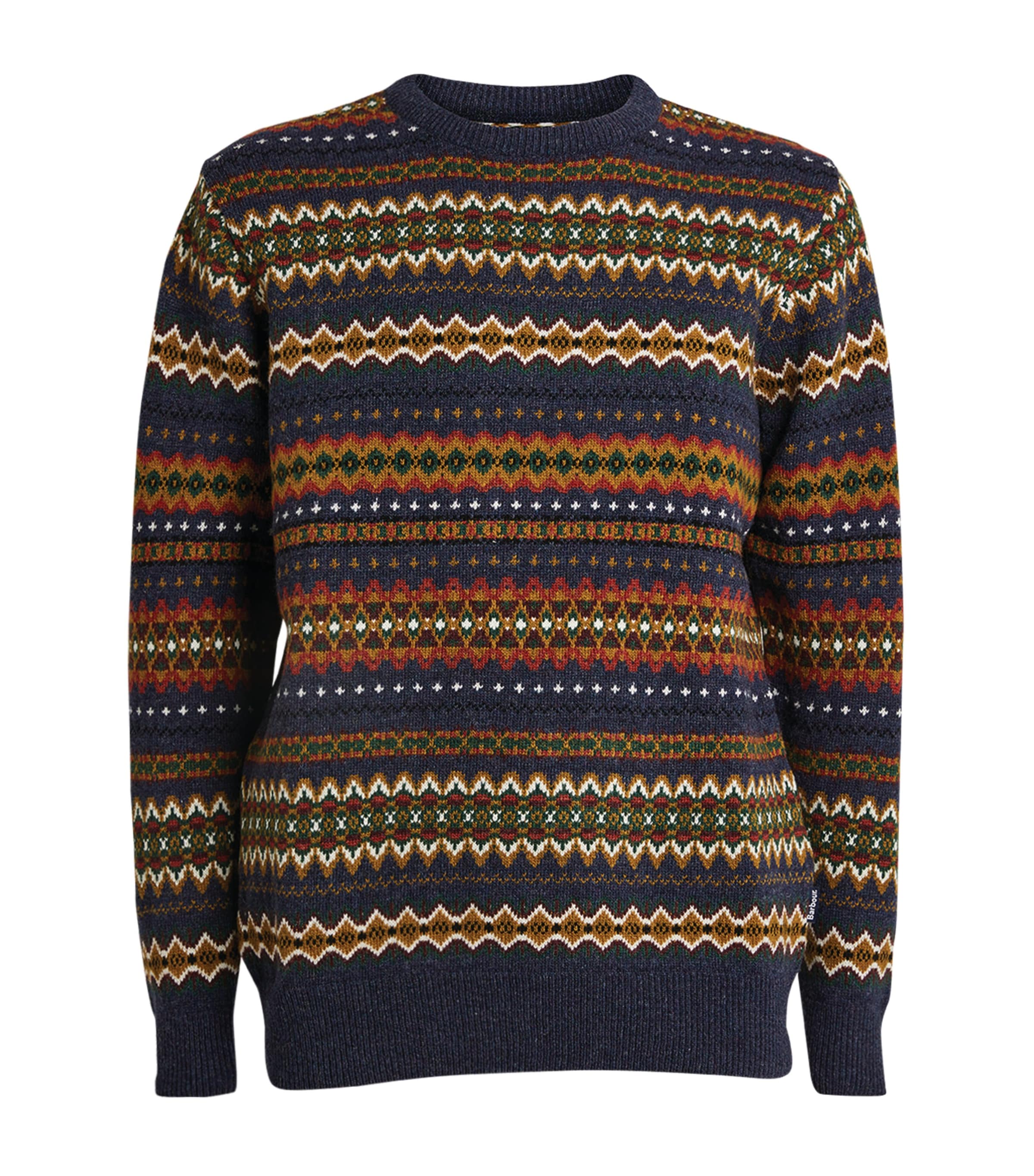 Barbour Graphic Print Crew Neck Wool Sweater In Navy