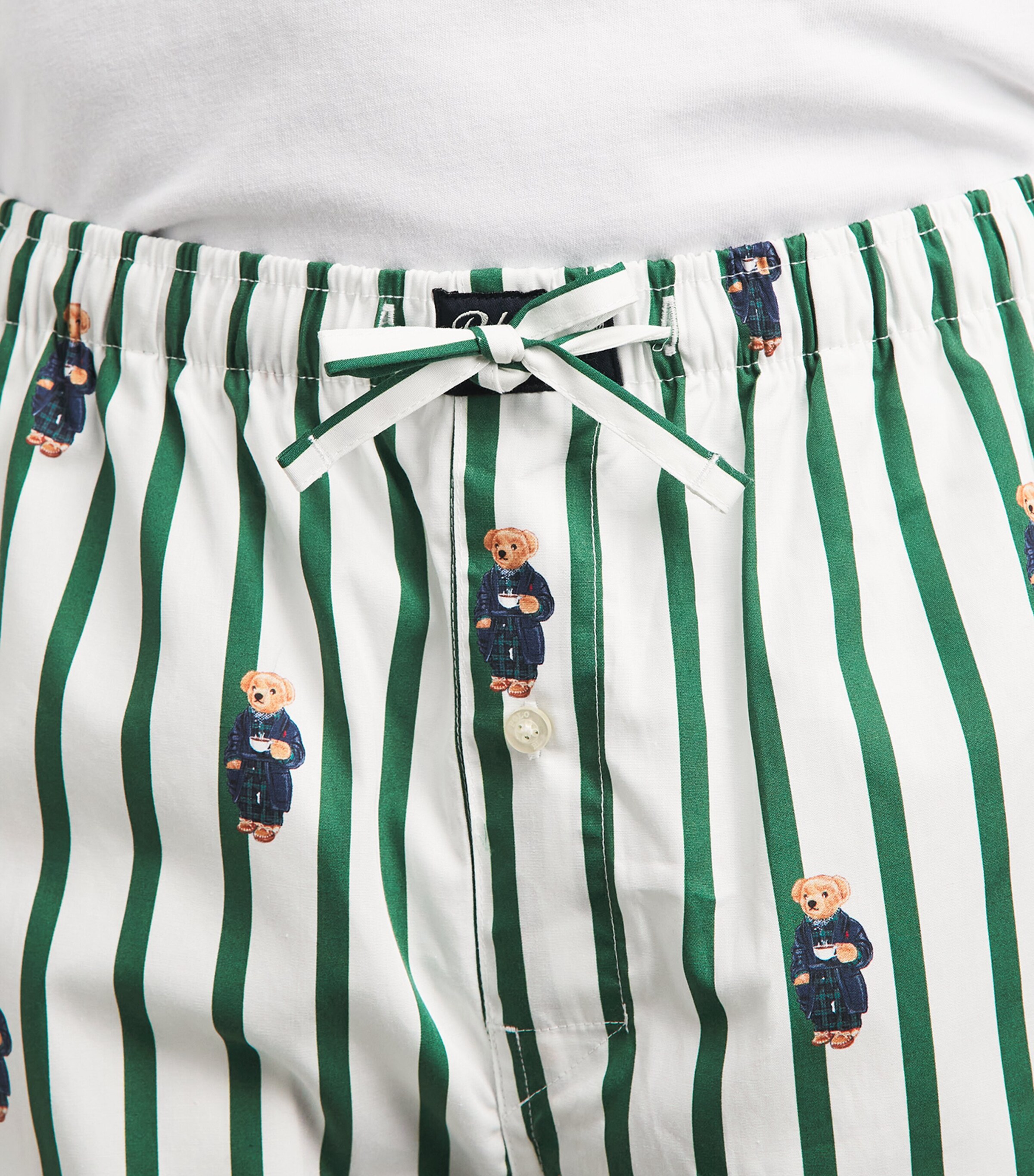Polo Ralph Lauren Mens Cotton Stripe Polo Bear Pyjama Bottoms Verano Green/wht Aob Image 3