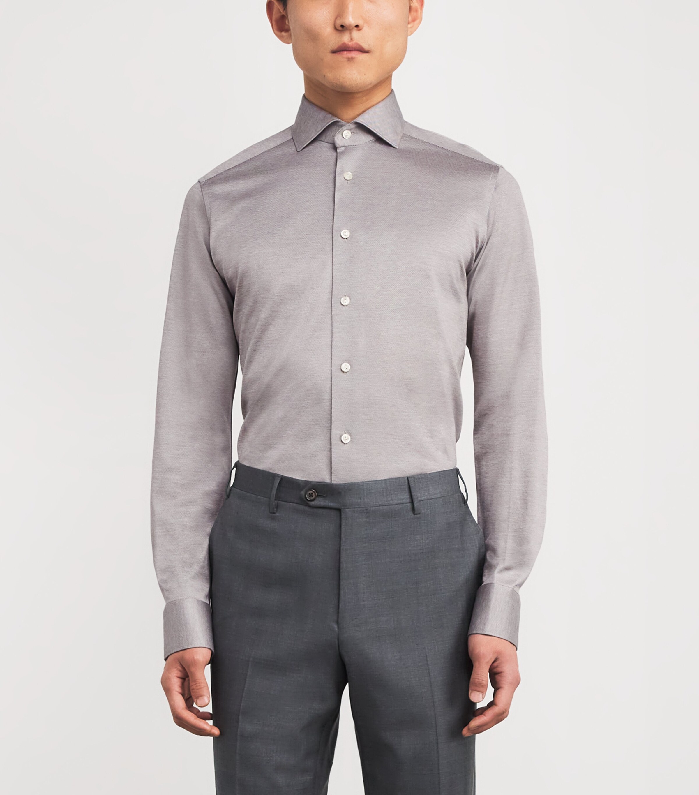 Cotton Filo di Scozia Slim Shirt 33BEIGE Image 3