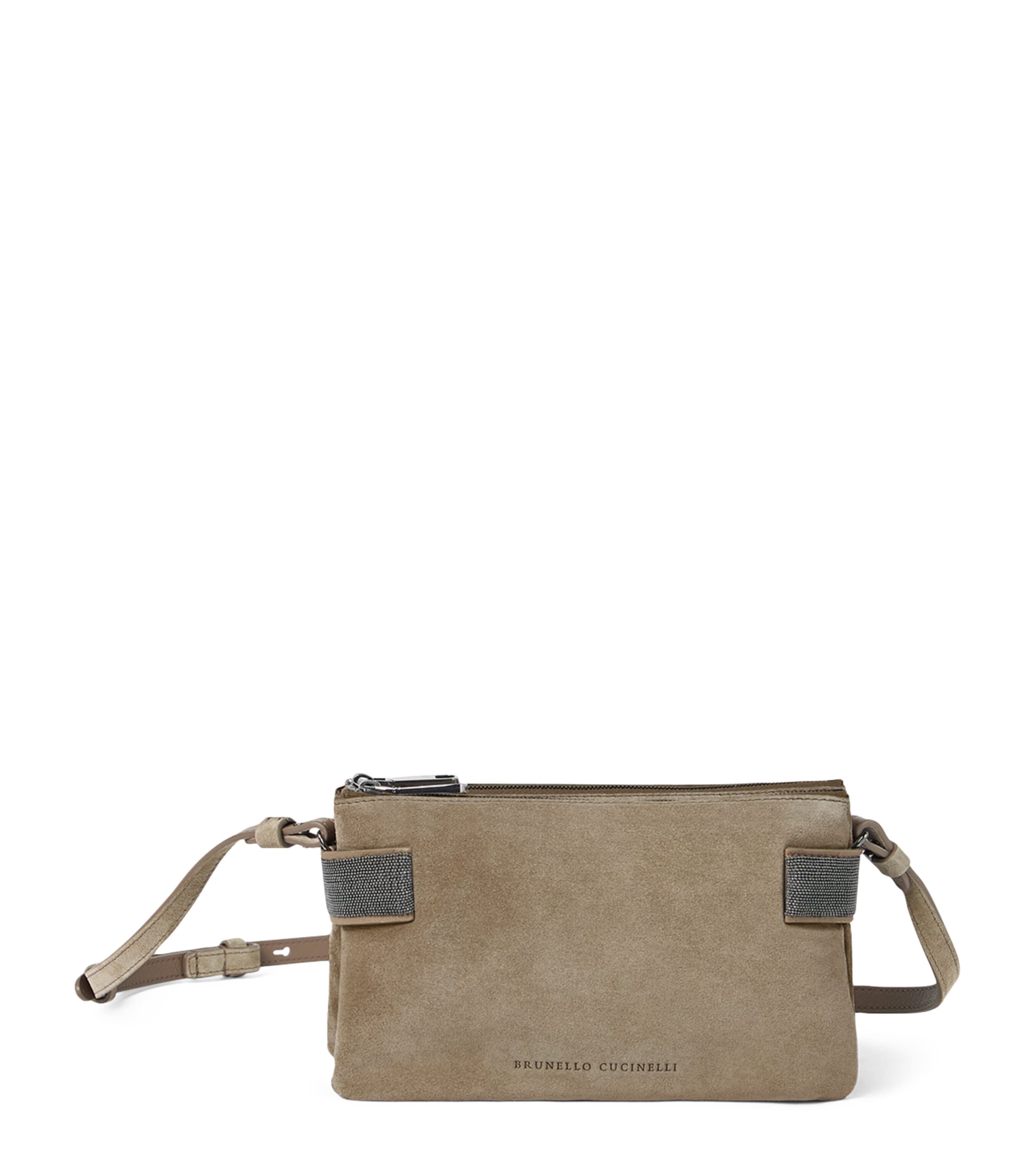 Brunello Cucinelli Mini Suede Essence Shoulder Bag In Sand