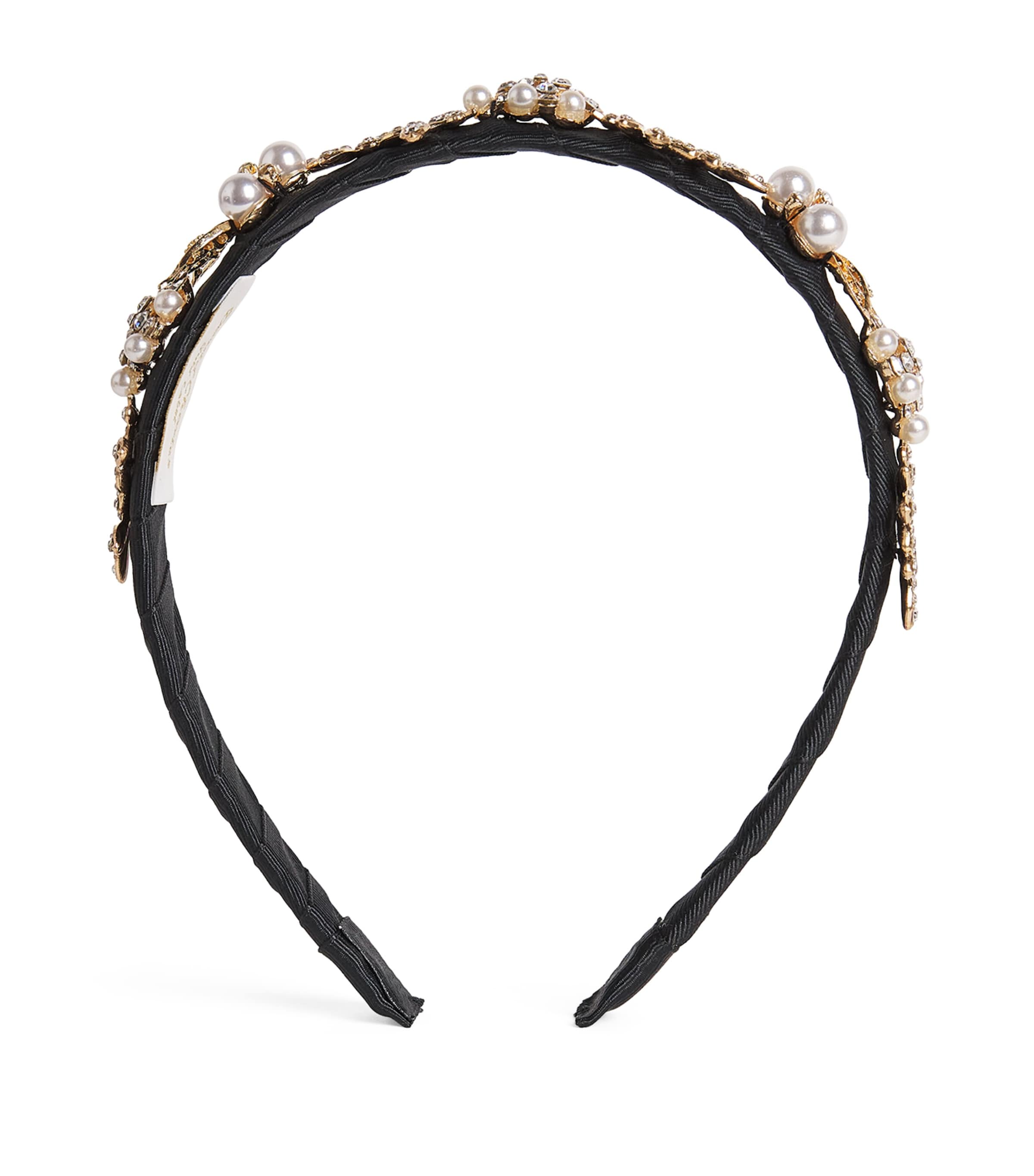 David Charles Kids' Diamanté And Faux Pearl-embellished Headband In Black
