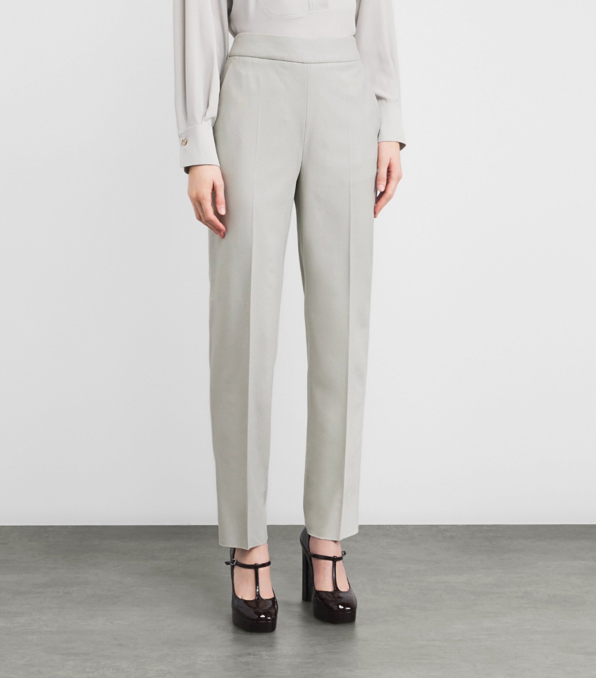 Agnona Womens Wide-Leg Tailored Trousers Light Grey Sage Grey Image 3