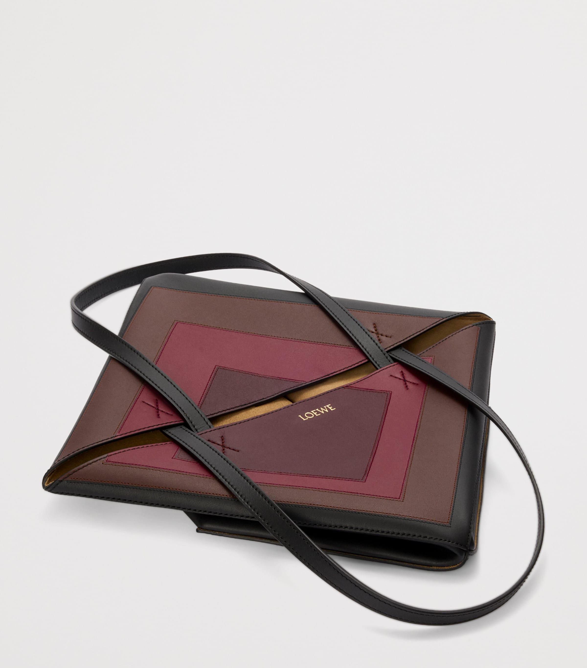 x Albers Medium Leather Puzzle Fold Tote Bag BLACK/BURGUNDY Image 7