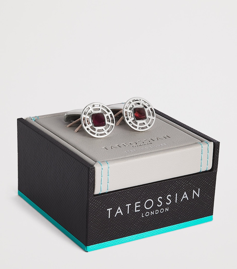 Sterling Silver Tourmaline Satellite Cufflinks RED Image 3