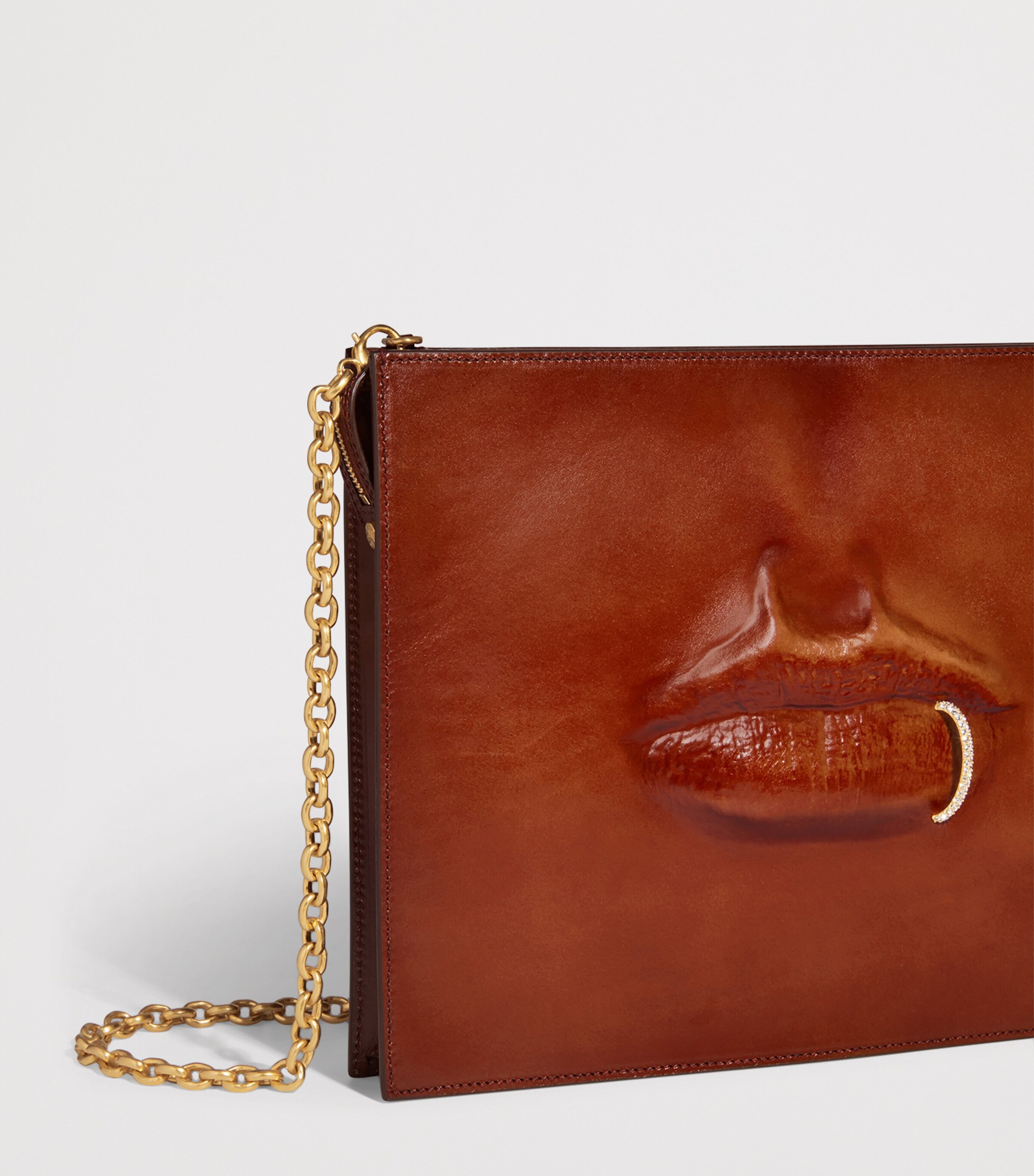 Schiaparelli Leather Moulded Mouth Pouch Cognac Image 6