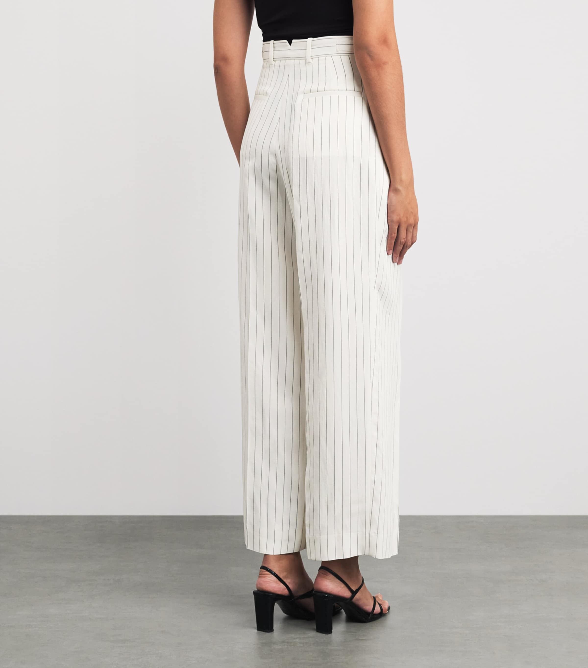 Sandro Paris Womens Stripe Wide-Leg Tailored Trousers Ecru / Black Image 5
