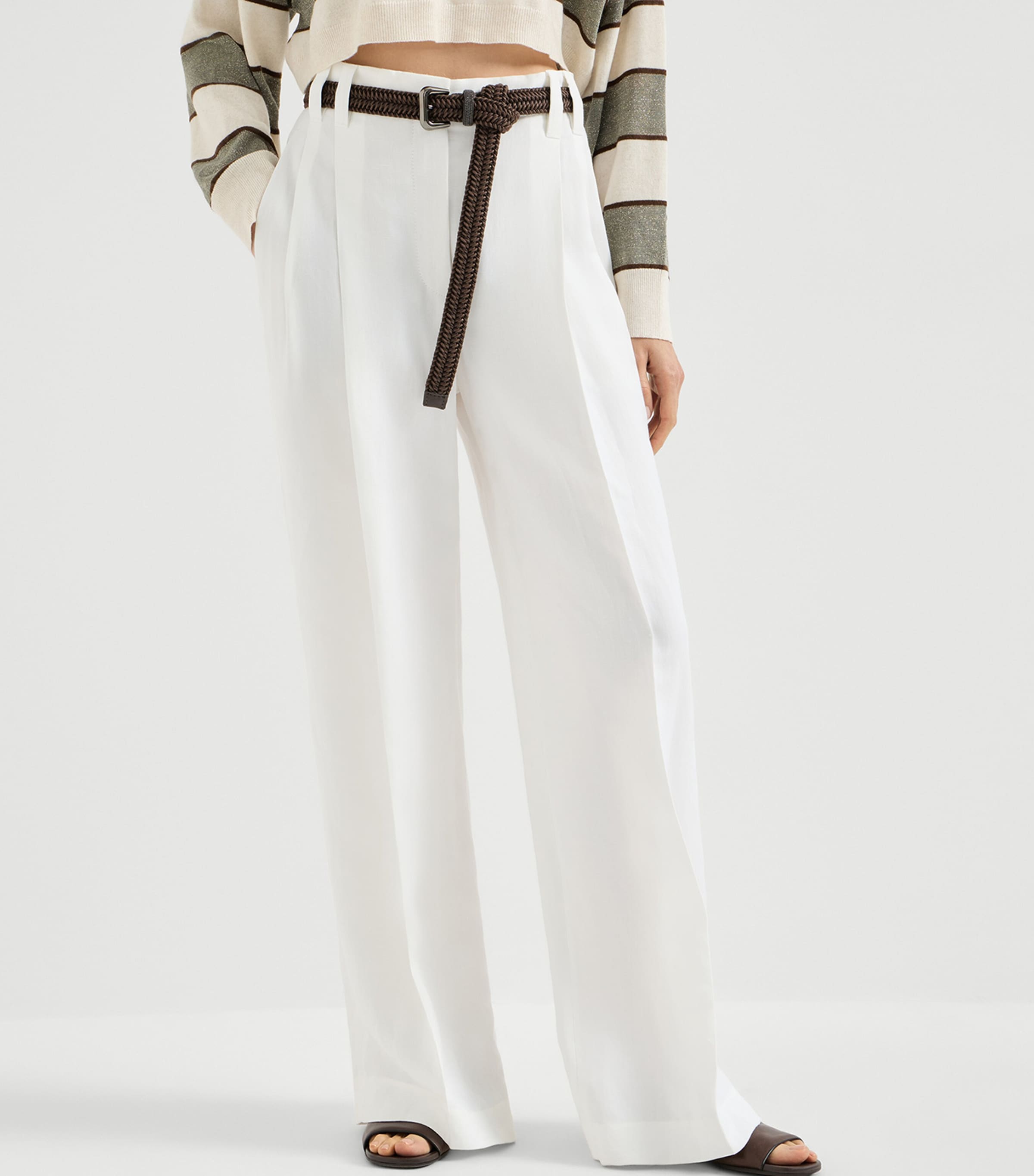 Brunello Cucinelli Womens Twill Wide-Leg Trousers Image 3