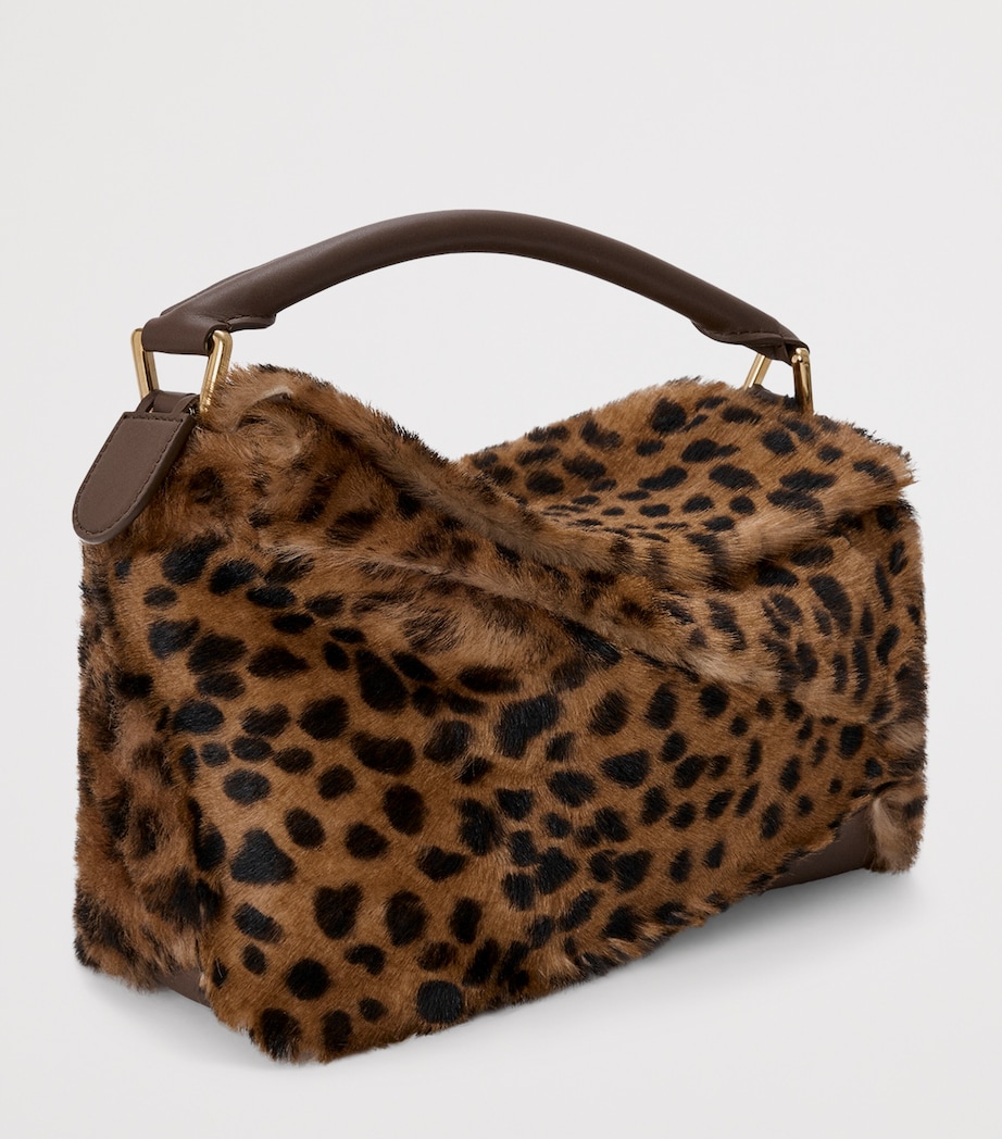 Small Shearling Puzzle Edge Top-Handle Bag BEIGE/BROWN Image 3