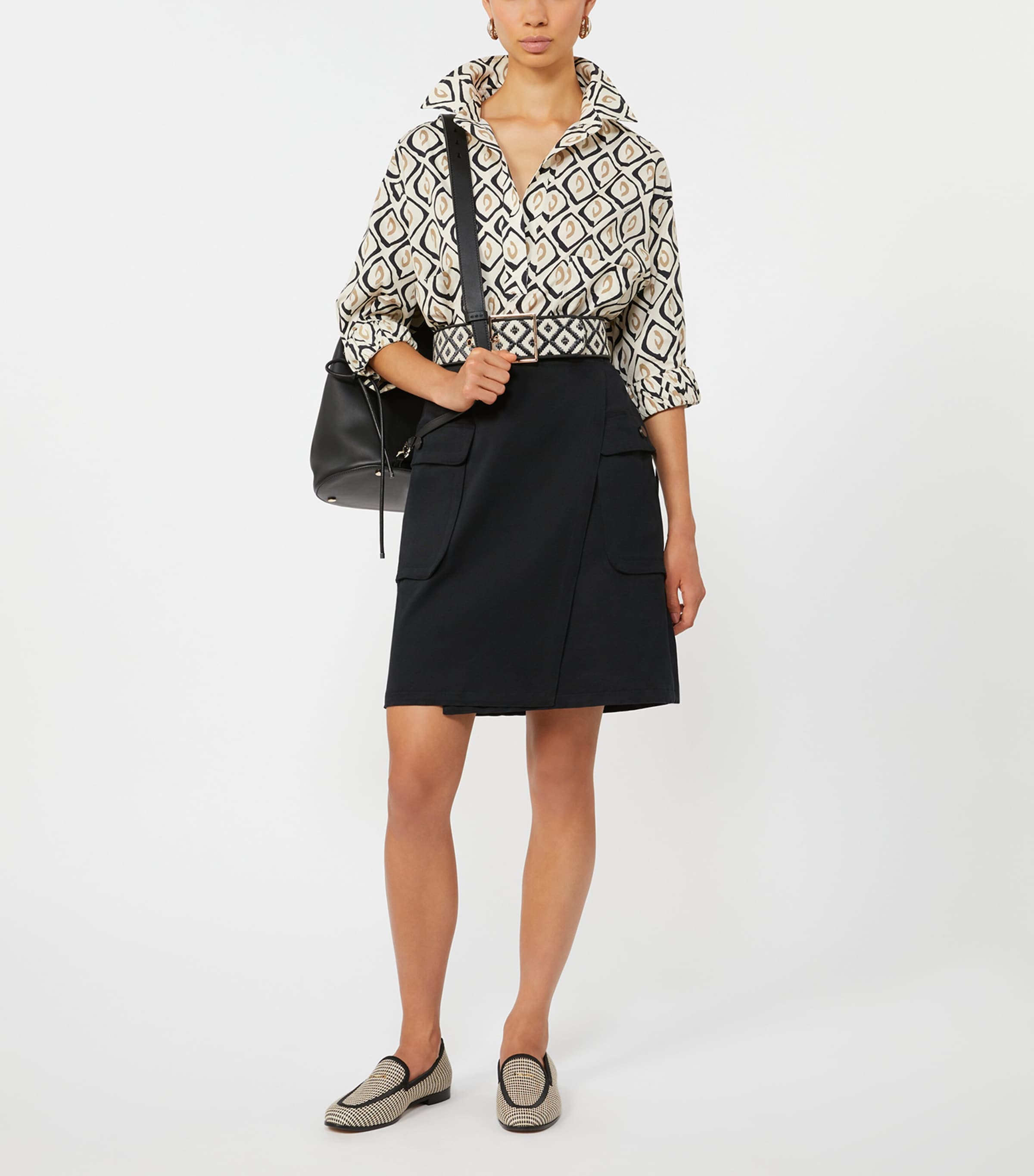 Max Mara Womens Cotton Poplin Printed Drawstring Shirt Beige Image 2