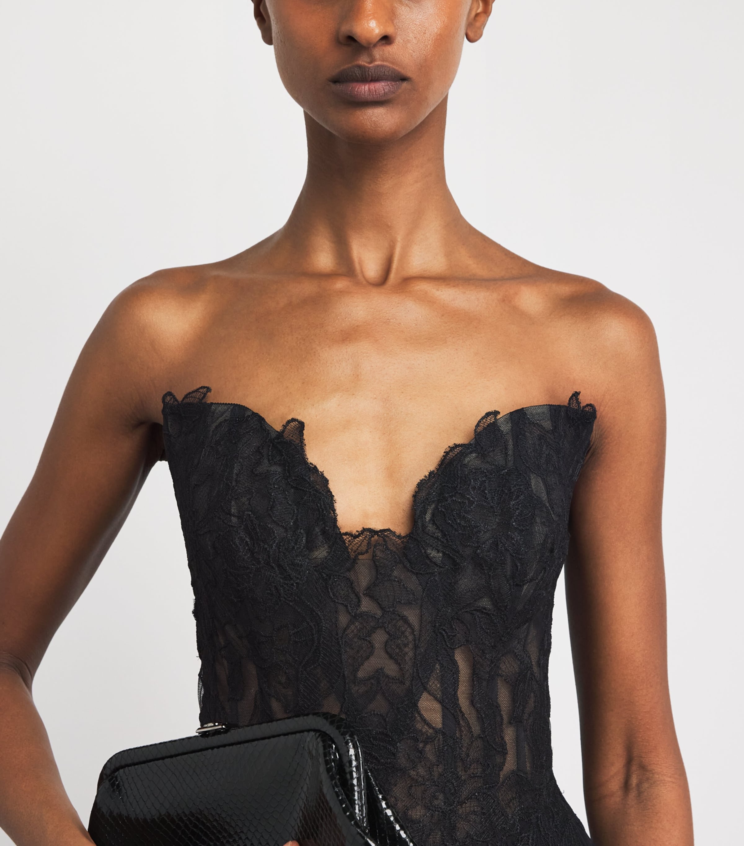 Pamella Roland Womens Silk-Lace Corseted Gown Black Image 3