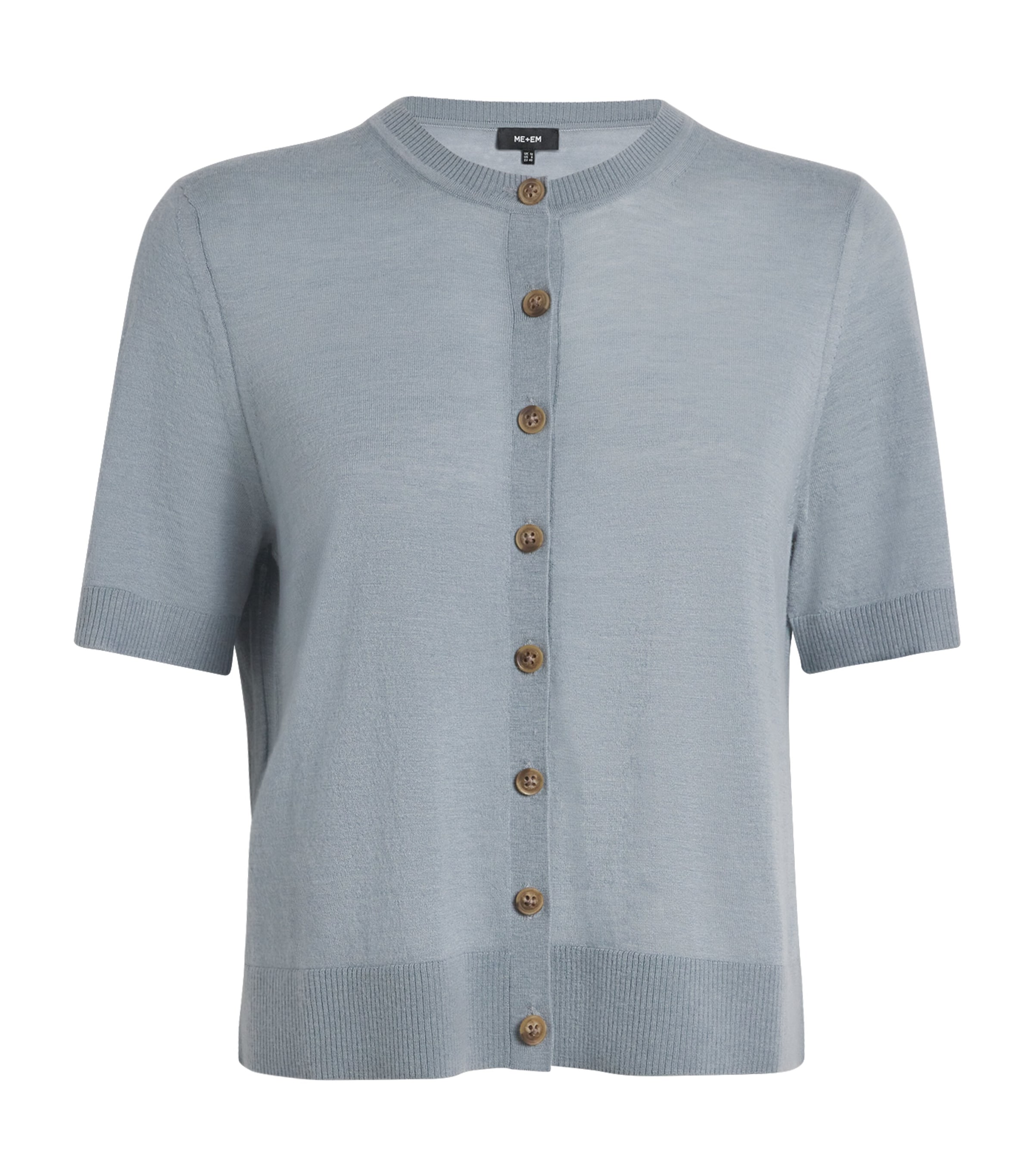 Me+em Wool-cashmere Short-sleeve Cardigan In Blue