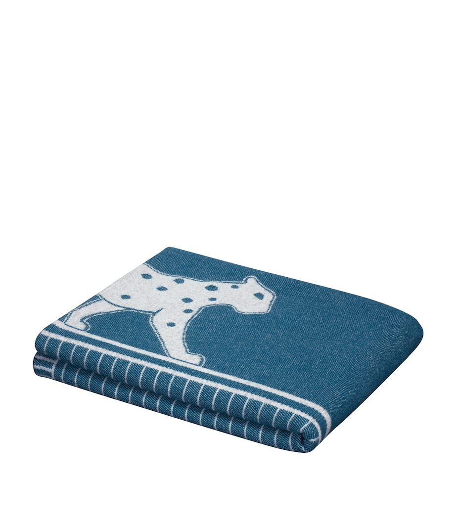 Merino Wool-Cashmere Panthère de Cartier Blanket (190cm x 140cm) BLUE Image 2