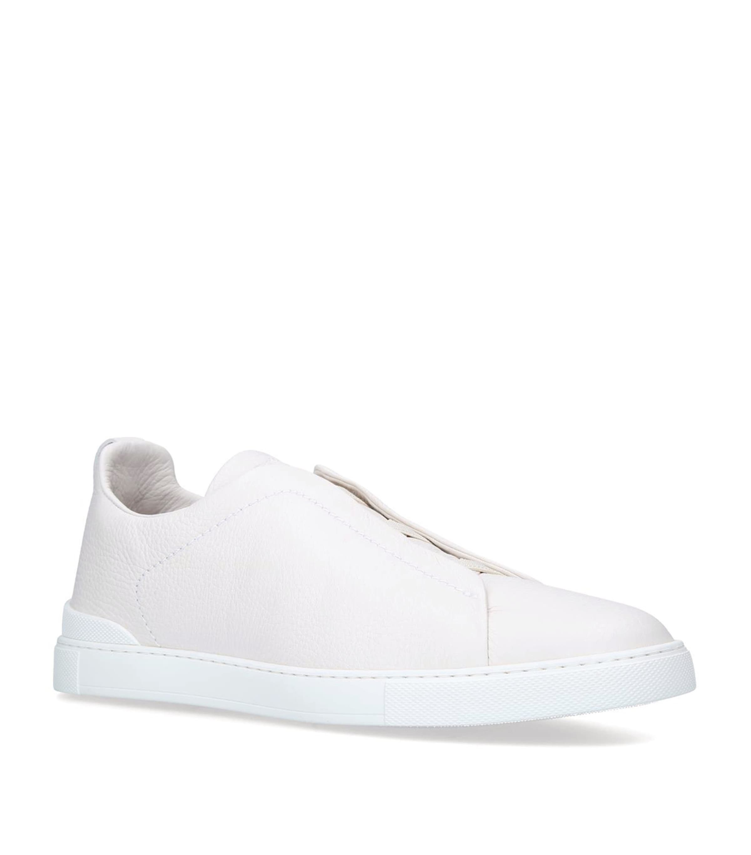 Zegna Leather Triple Stitch Sneakers In White