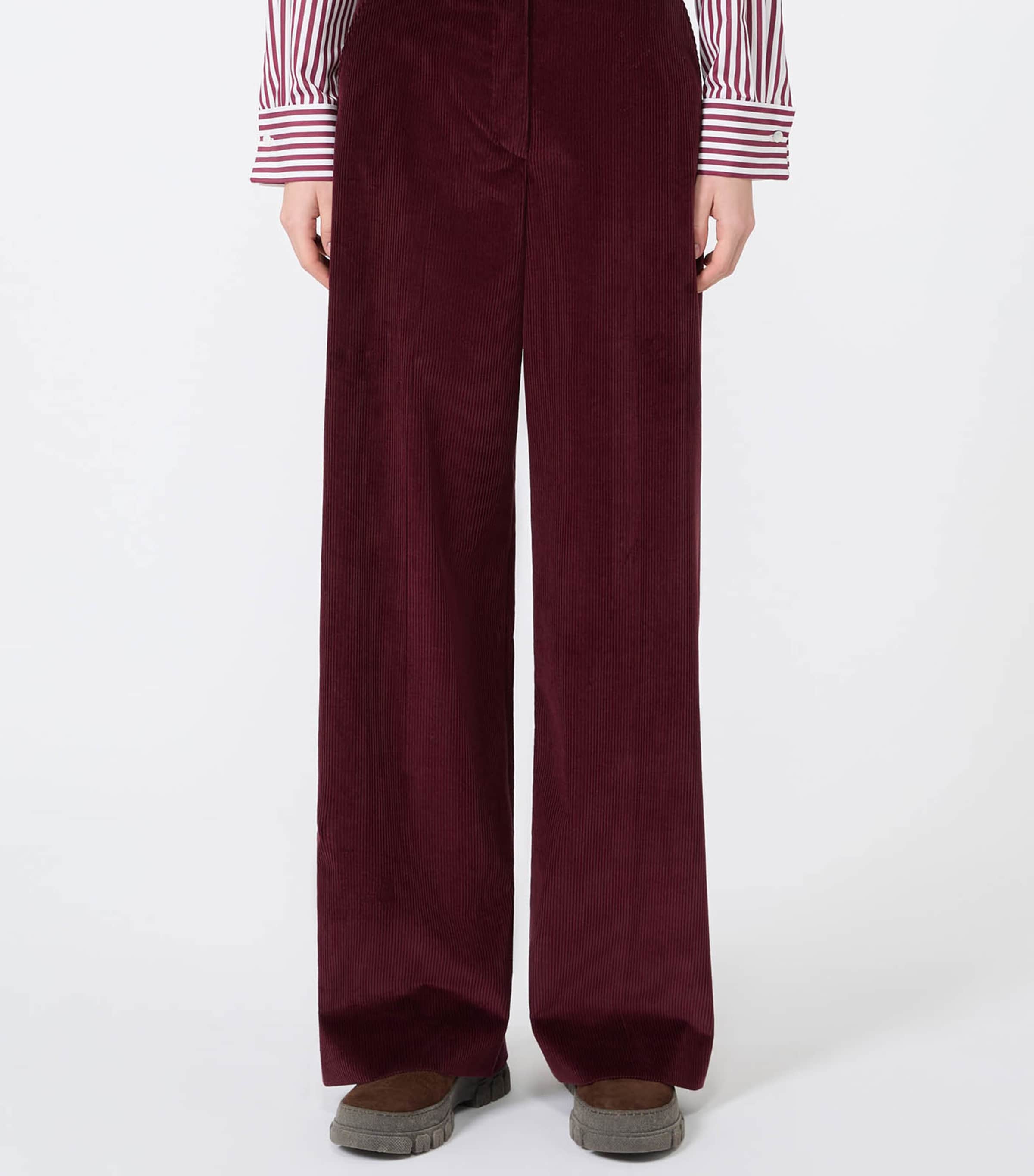 Weekend Max Mara Womens Cotton Corduroy Wide-Leg Trousers Bordeaux Image 3