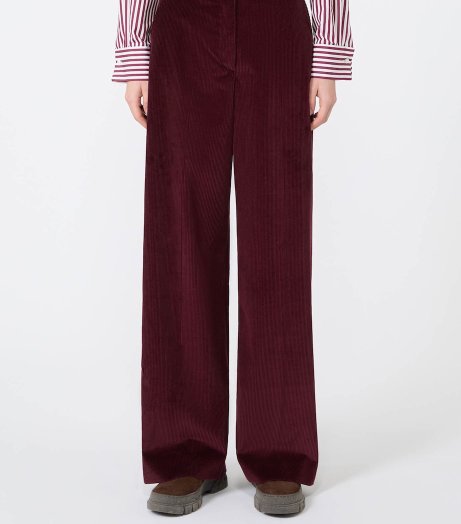 Weekend Max Mara Womens Cotton Corduroy Wide-Leg Trousers Bordeaux Image 3