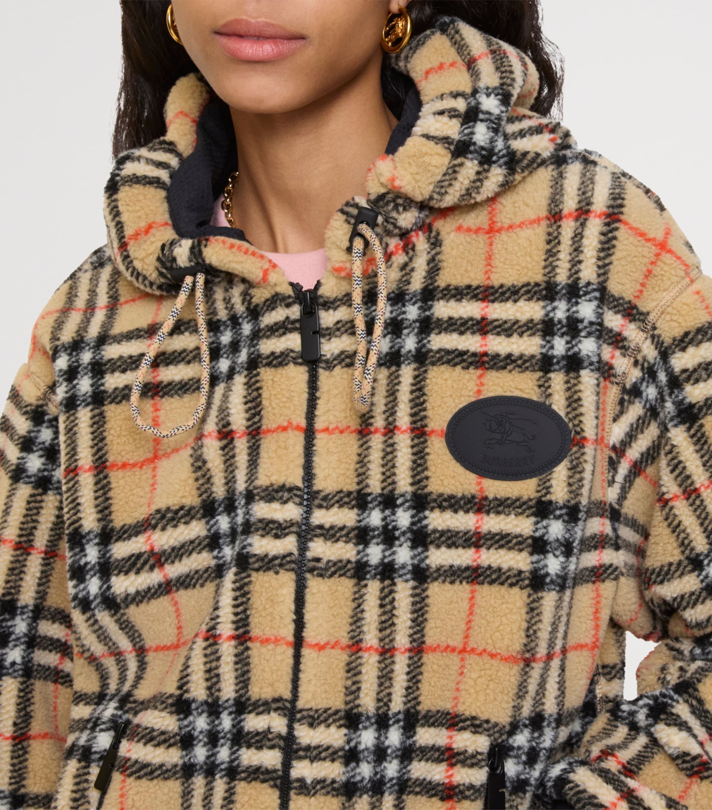 Wool-Blend Fleece Check Hoodie SAND IP CHECK Image 3