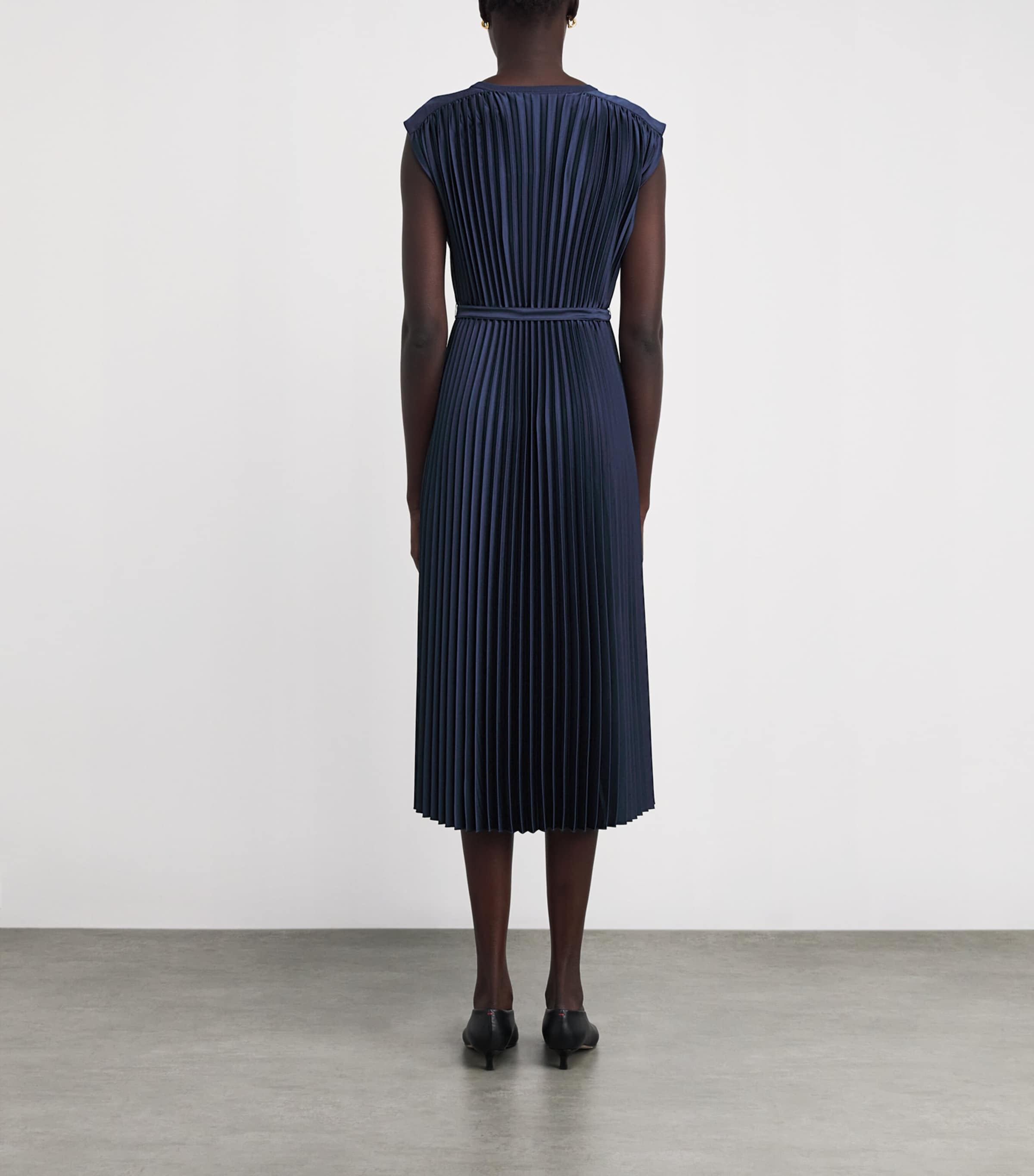 Joseph Womens Volta Knit Weave Plissé Midi Dress Indigo Image 3