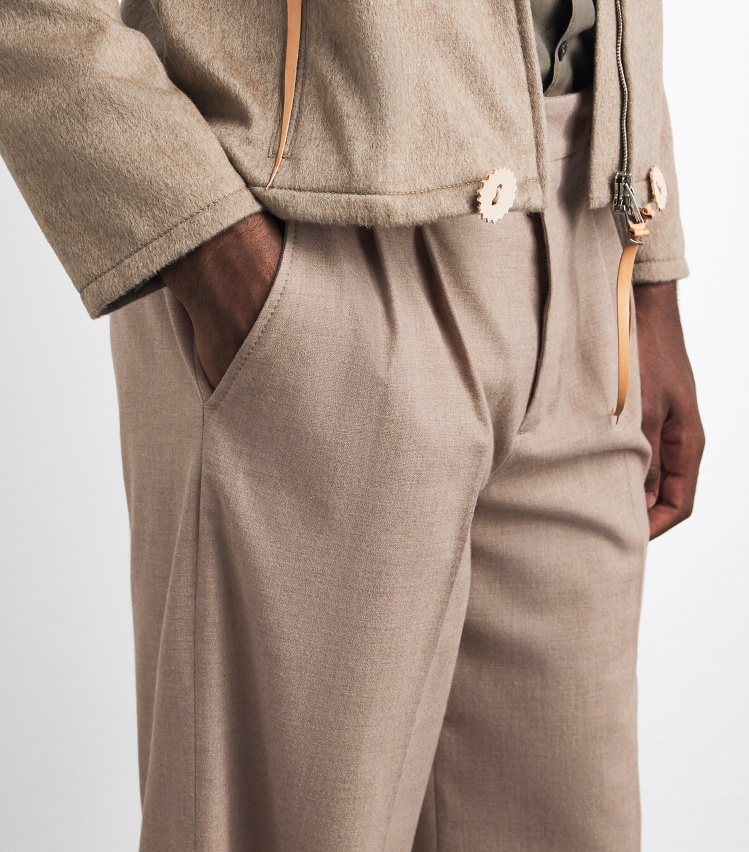 Alan Scott Mens Cashmere Wide-Leg Trousers Natural Image 3