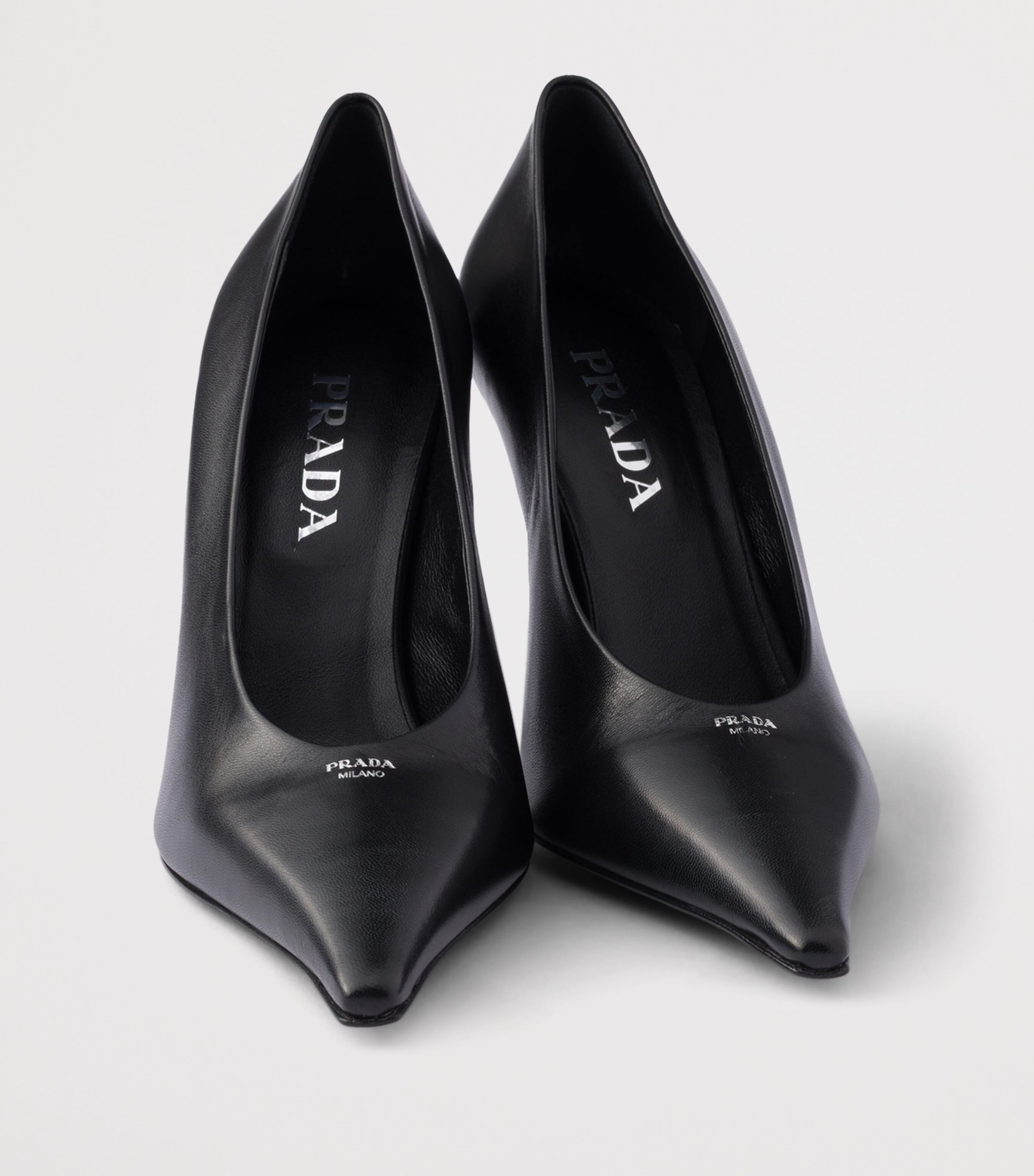 Prada Leather Logo Pointed Pumps 90 Black Image 6