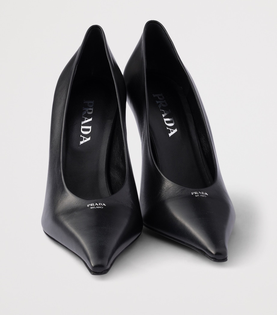 Prada Leather Logo Pointed Pumps 90 Black Image 6