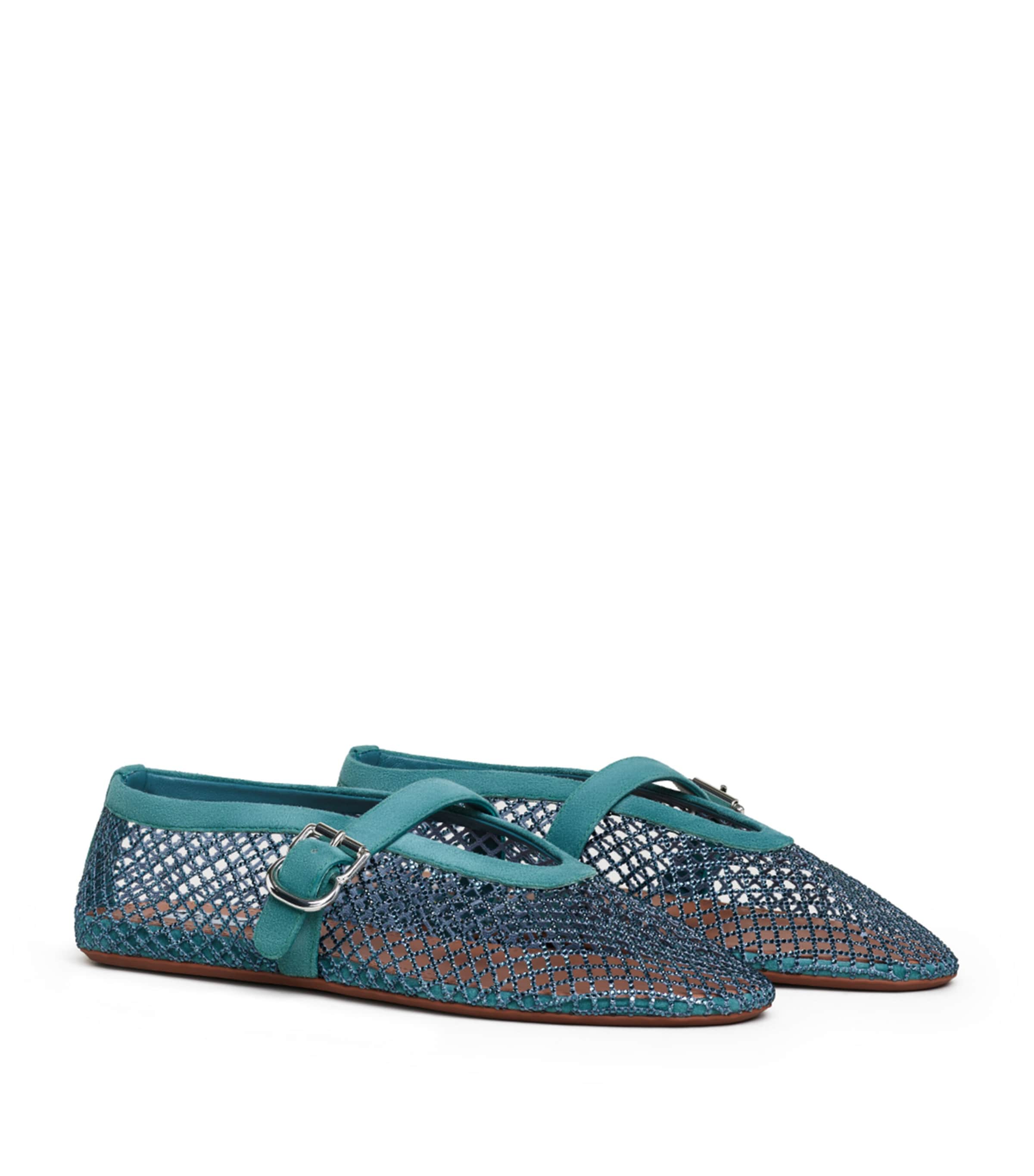 Alaïa Mesh Embellished Ballet Flats Green Grey Image 3