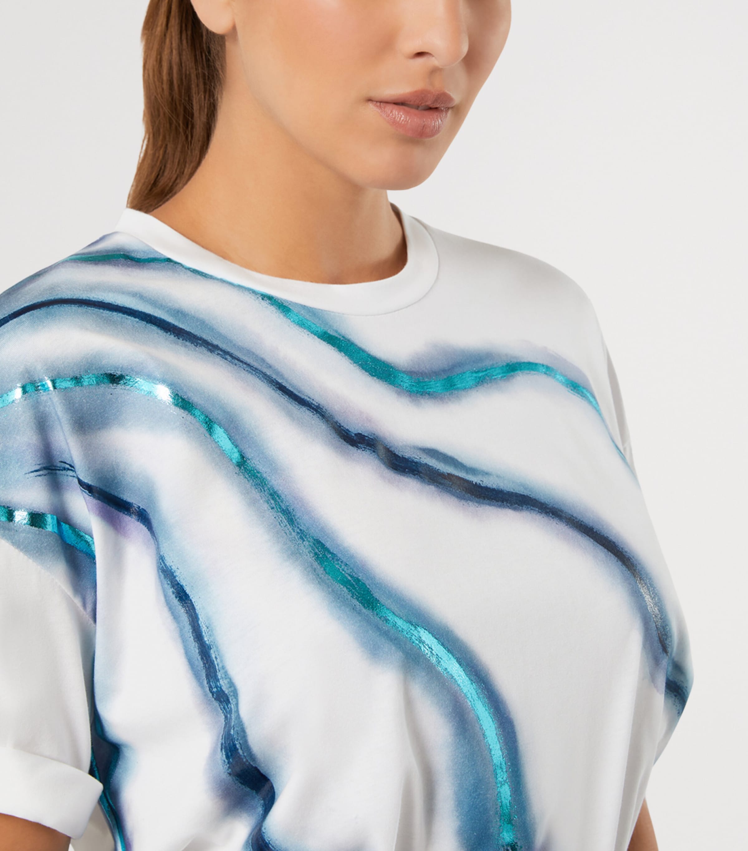 Marina Rinaldi Womens Cotton Printed T-Shirt Optical White Image 5