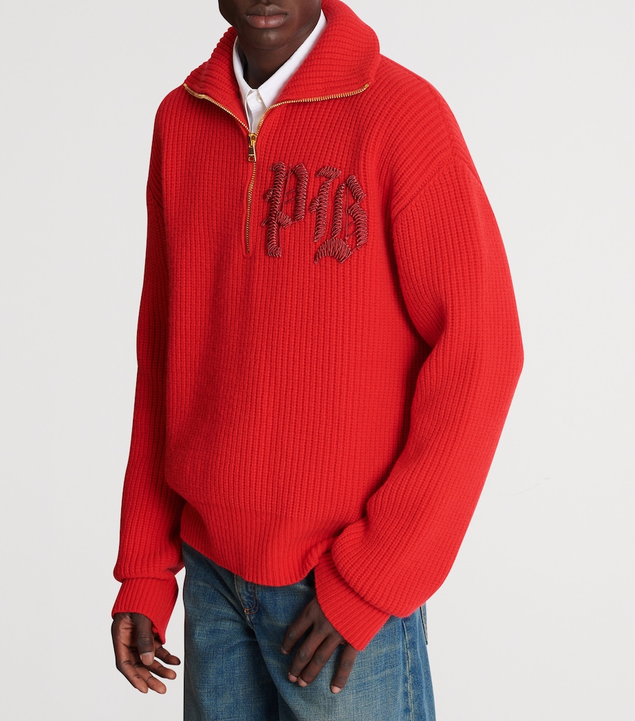 Virgin Wool Half-Zip Sweatshirt 3AC ROUGE Image 6