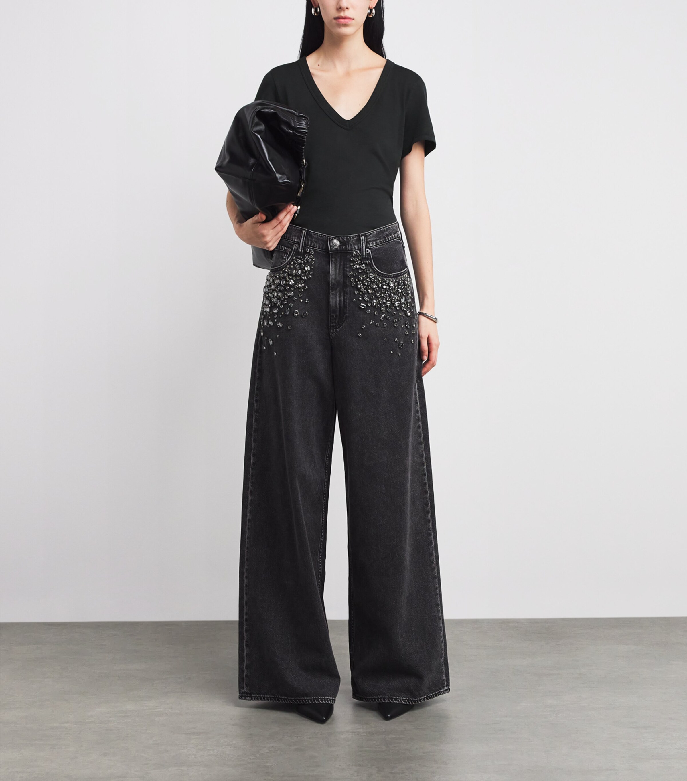 Rag & Bone Womens Pima Cotton The Slub Vee T-Shirt Blk Image 2