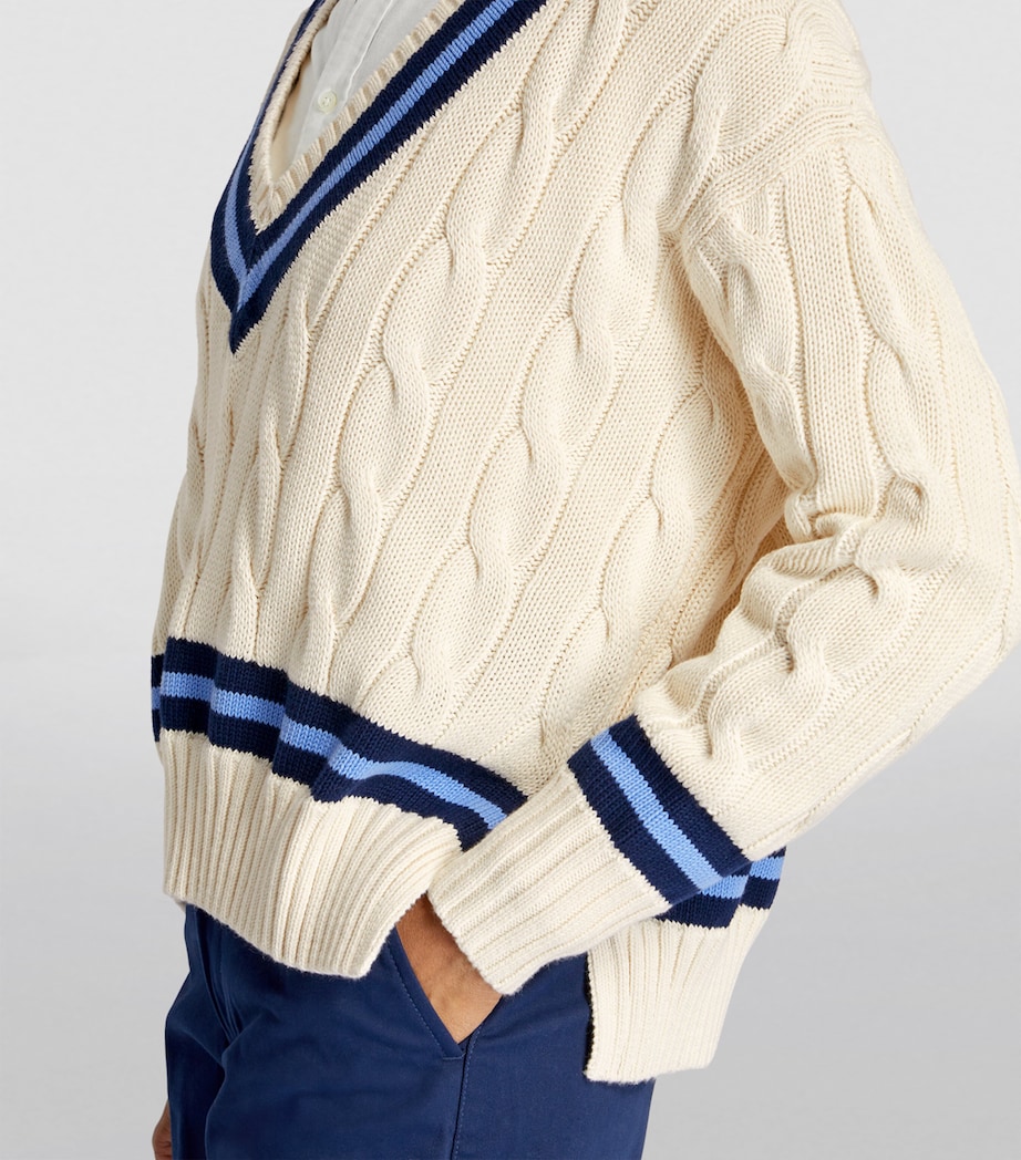 Cable-Knit Cricket Sweater CREAM W/ NAVY STRIPE Image 7