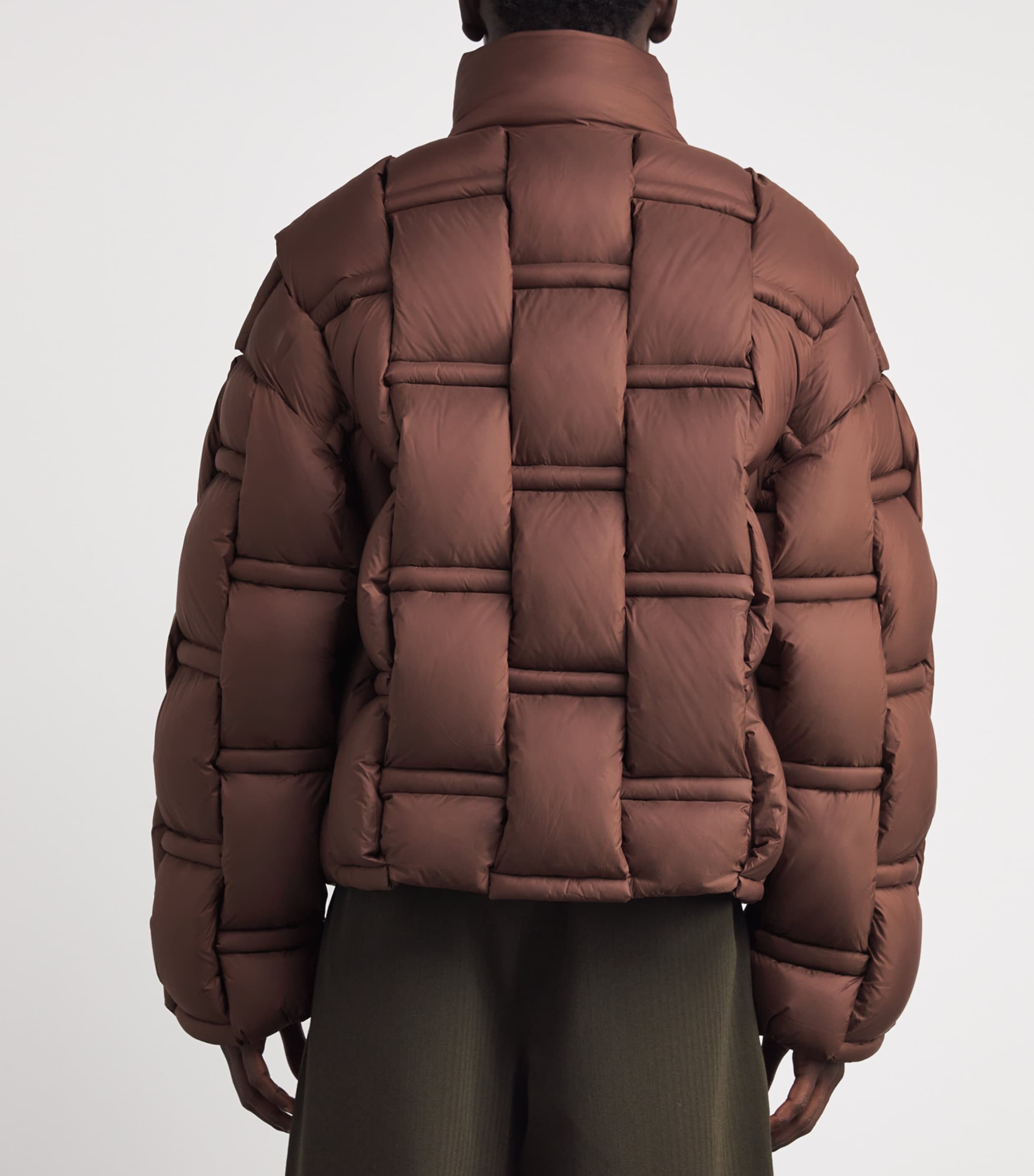 3D Down-Filled Angular Puffer Jacket DARK BROWN Image 4