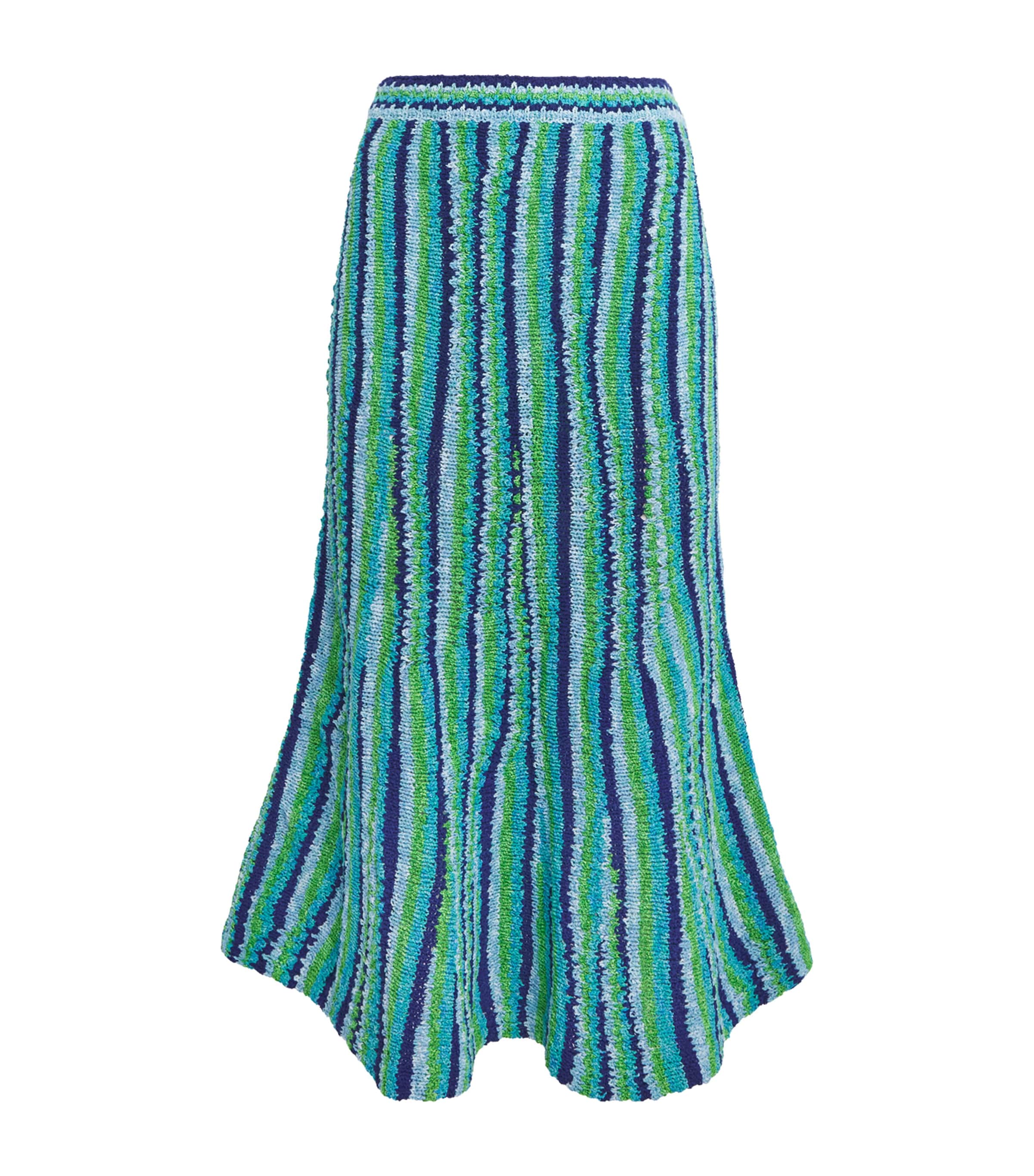 Tory Burch Womens Knitted Stripe Midi Skirt Ocn/lght Blu/grn Image 1