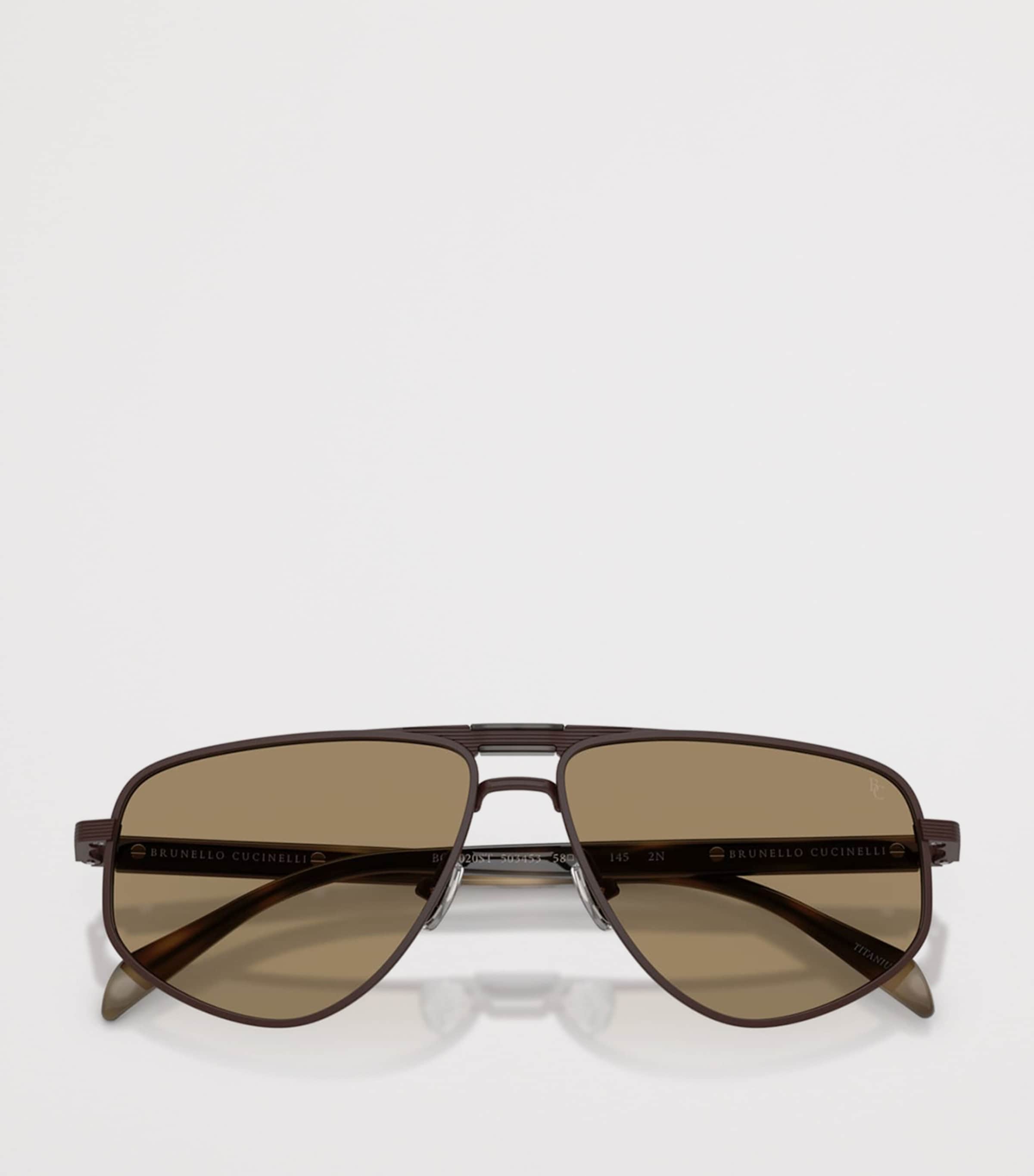 Brunello Cucinelli Titanium Dike Aviator Sunglasses Brown Image 5