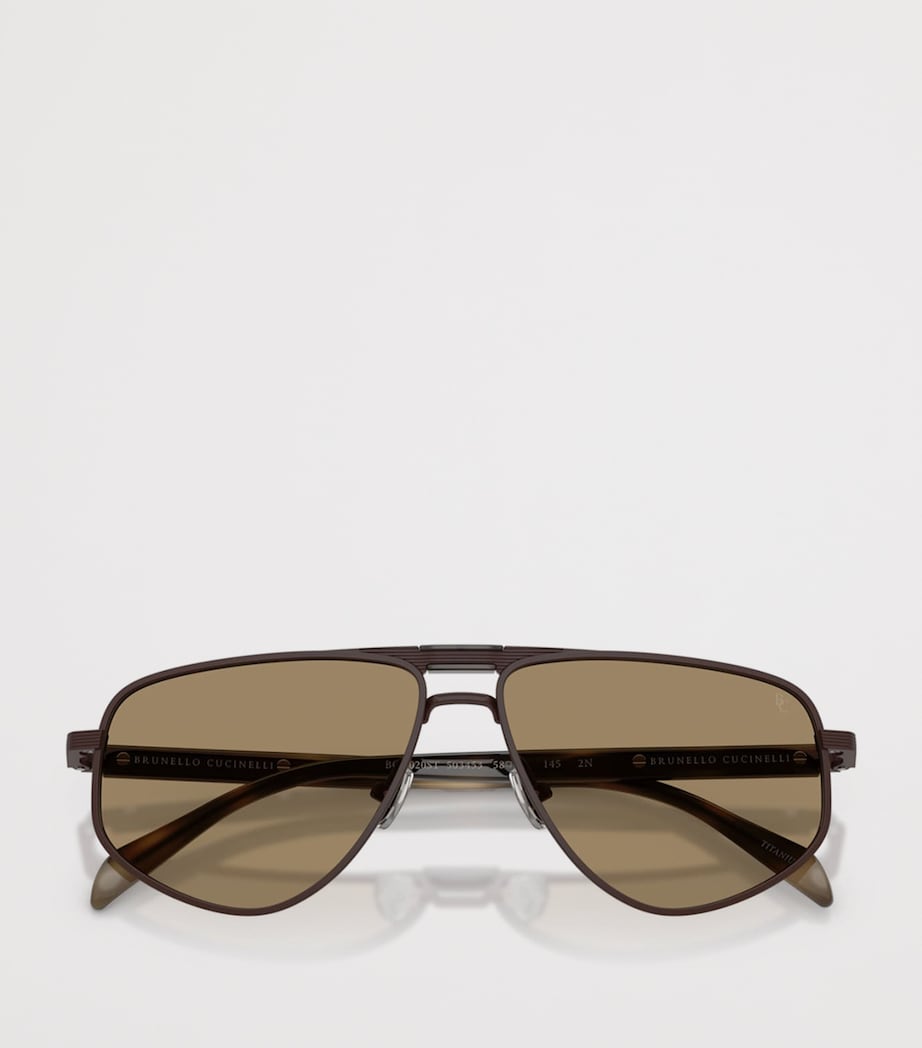 Brunello Cucinelli Titanium Dike Aviator Sunglasses Brown Image 5