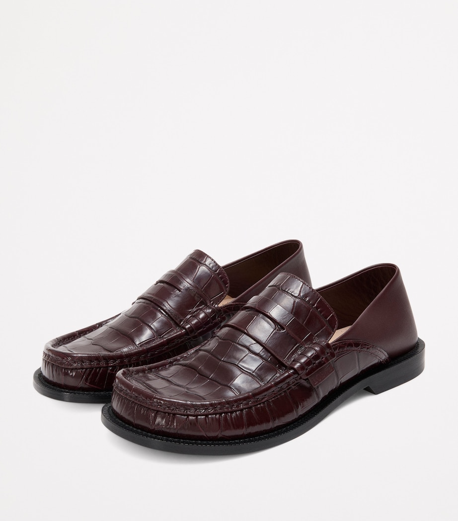 Calfskin Croc-Embossed Campo Loafers BURGUNDY Image 3