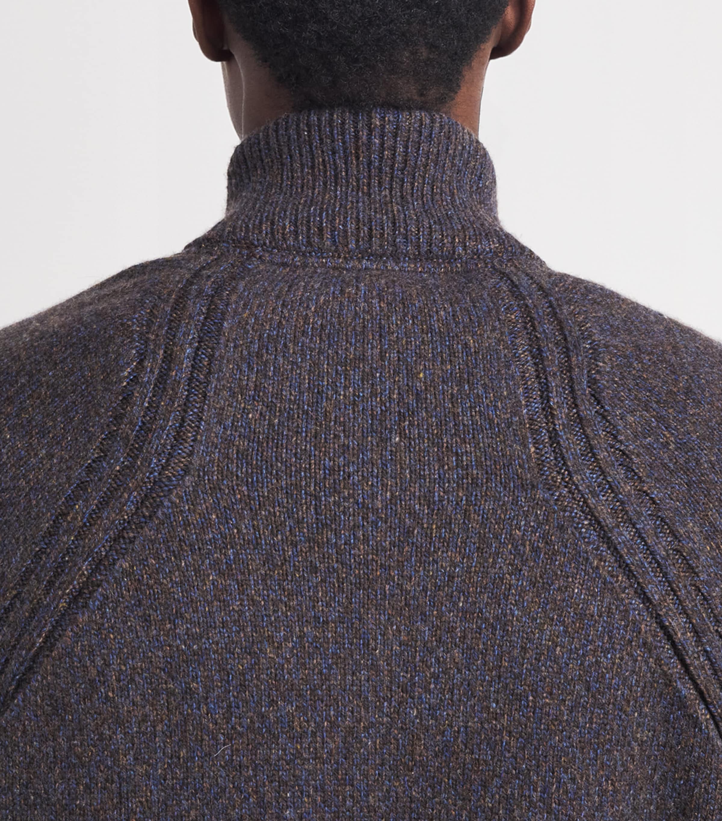 Sease Mens Cashmere Mouliné Half-Zip Sweater Blue Brown Image 3